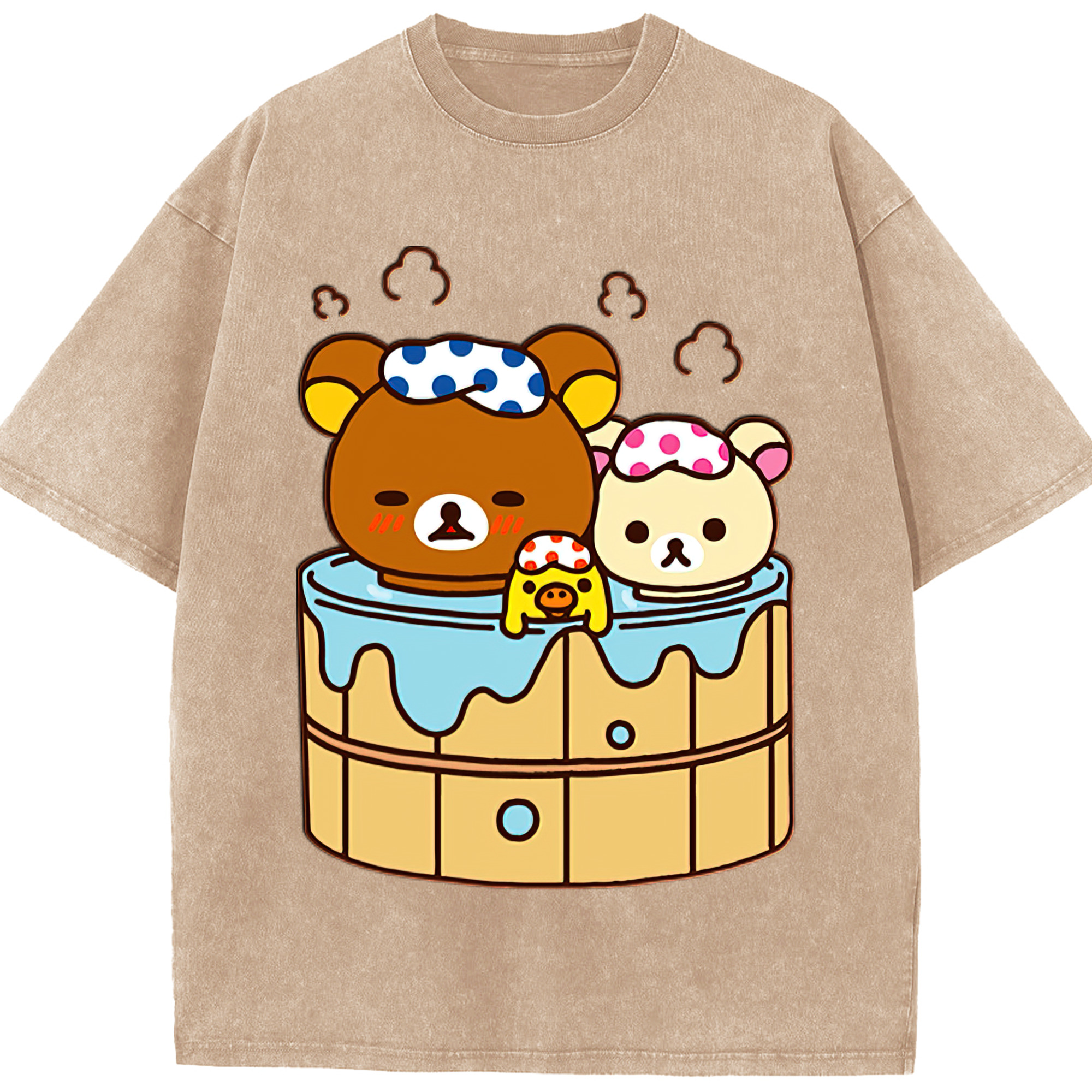 （画像用） リラックマ リラックマ キイロイトリ Rilakkuma Korilakkuma Kiiroitori 綿100% ヴィンテージ風 半袖Tシャツ（フロントプリント）