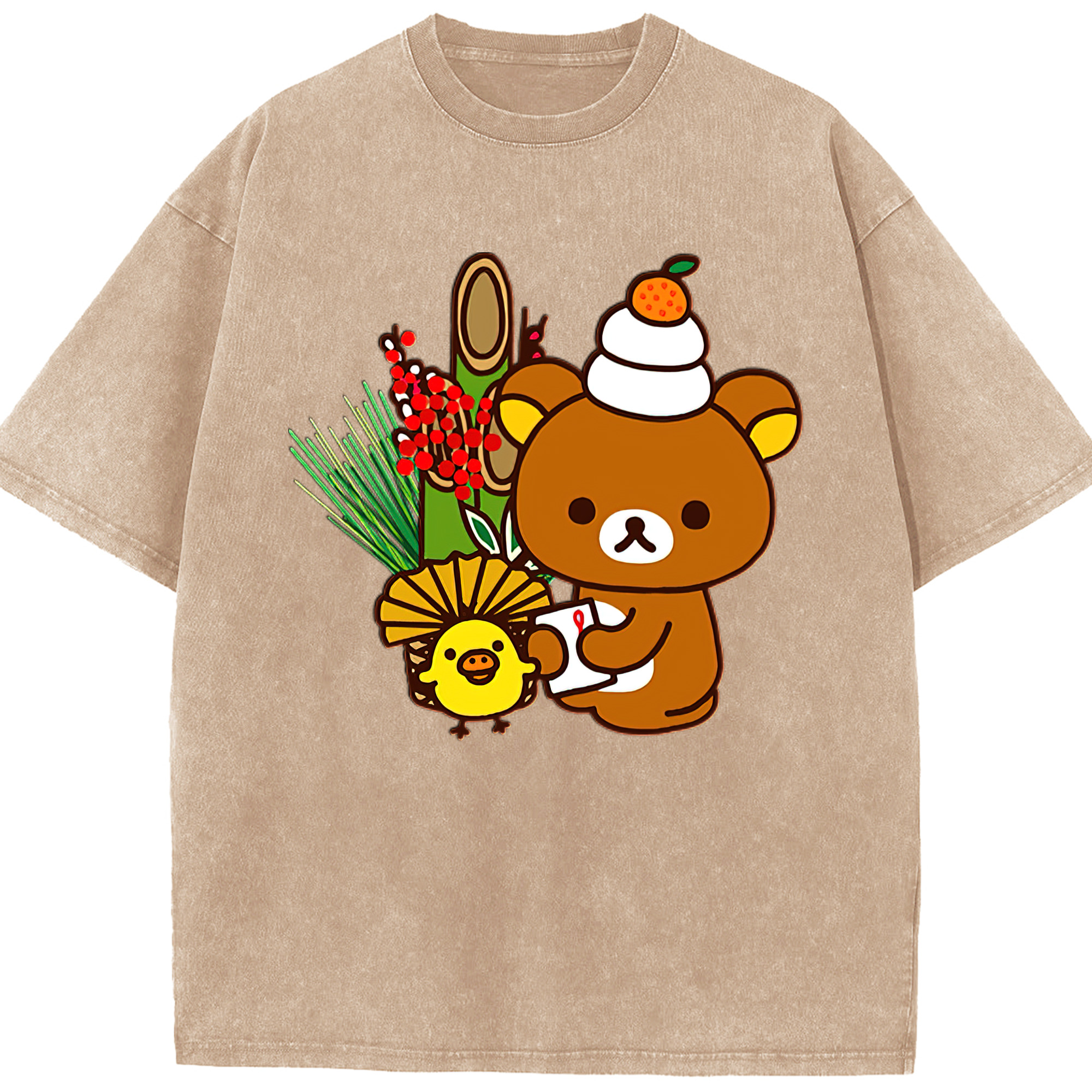 （画像用） リラックマ リラックマ キイロイトリ Rilakkuma Korilakkuma Kiiroitori 綿100% ヴィンテージ風 半袖Tシャツ（フロントプリント）