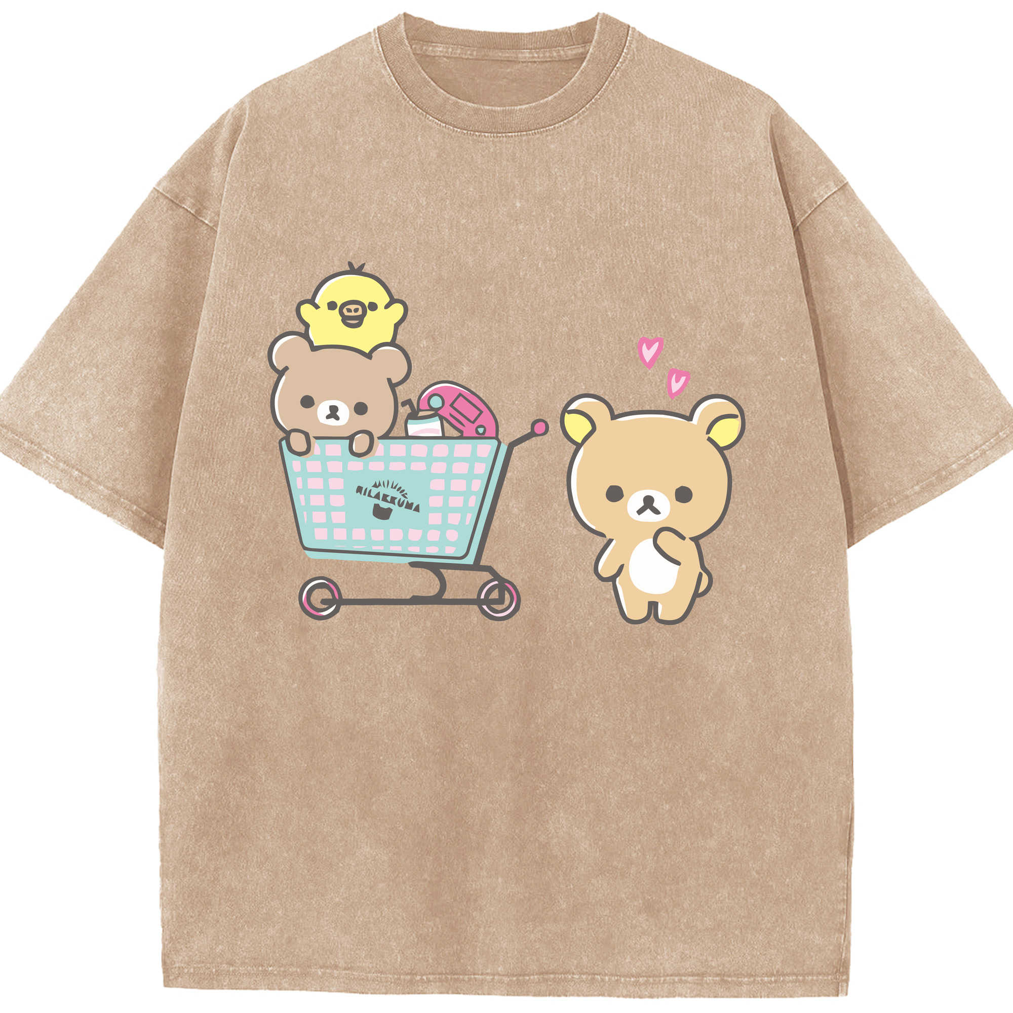 （画像用） リラックマ リラックマ キイロイトリ Rilakkuma Korilakkuma Kiiroitori 綿100% ヴィンテージ風 半袖Tシャツ（フロントプリント）