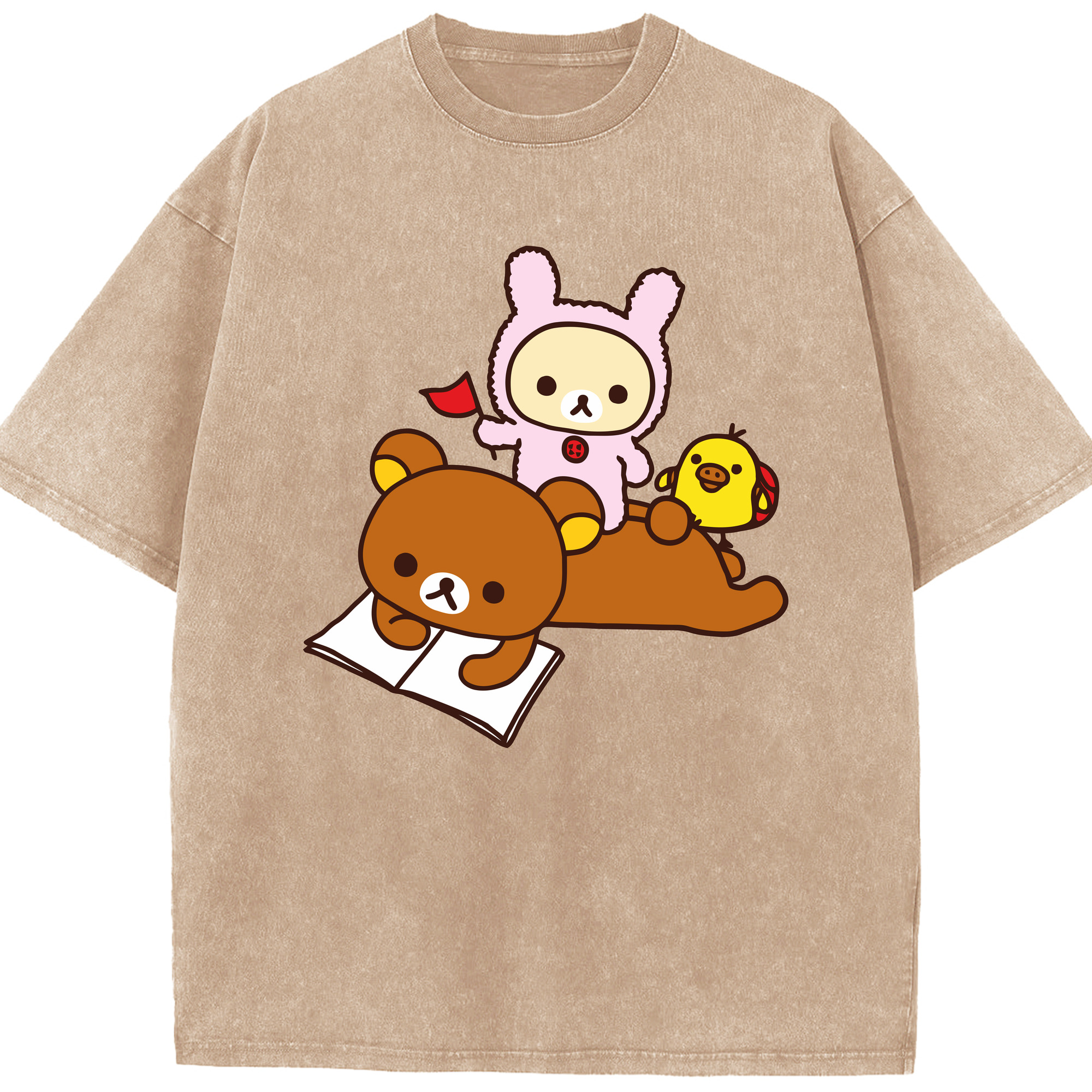 （画像用） リラックマ リラックマ キイロイトリ Rilakkuma Korilakkuma Kiiroitori 綿100% ヴィンテージ風 半袖Tシャツ（フロントプリント）