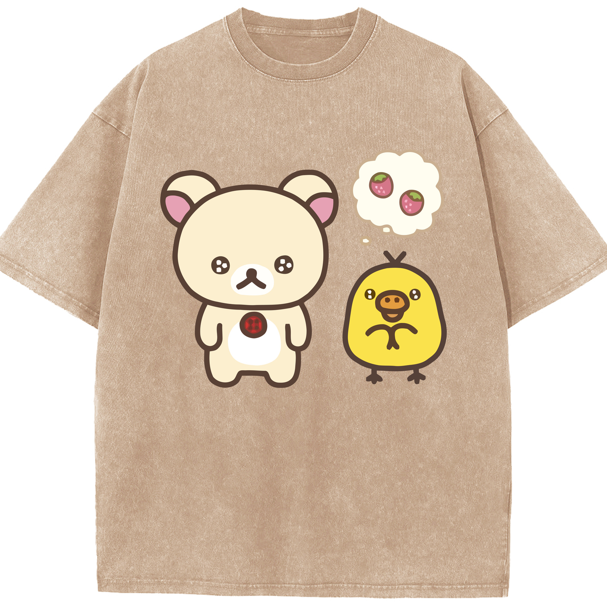 （画像用） リラックマ リラックマ キイロイトリ Rilakkuma Korilakkuma Kiiroitori 綿100% ヴィンテージ風 半袖Tシャツ（フロントプリント）