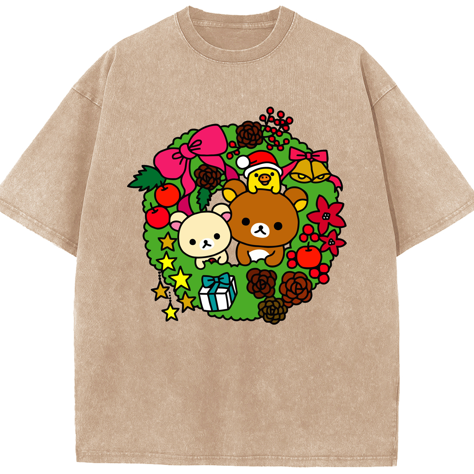 （画像用） リラックマ リラックマ キイロイトリ Rilakkuma Korilakkuma Kiiroitori 綿100% ヴィンテージ風 半袖Tシャツ（フロントプリント）