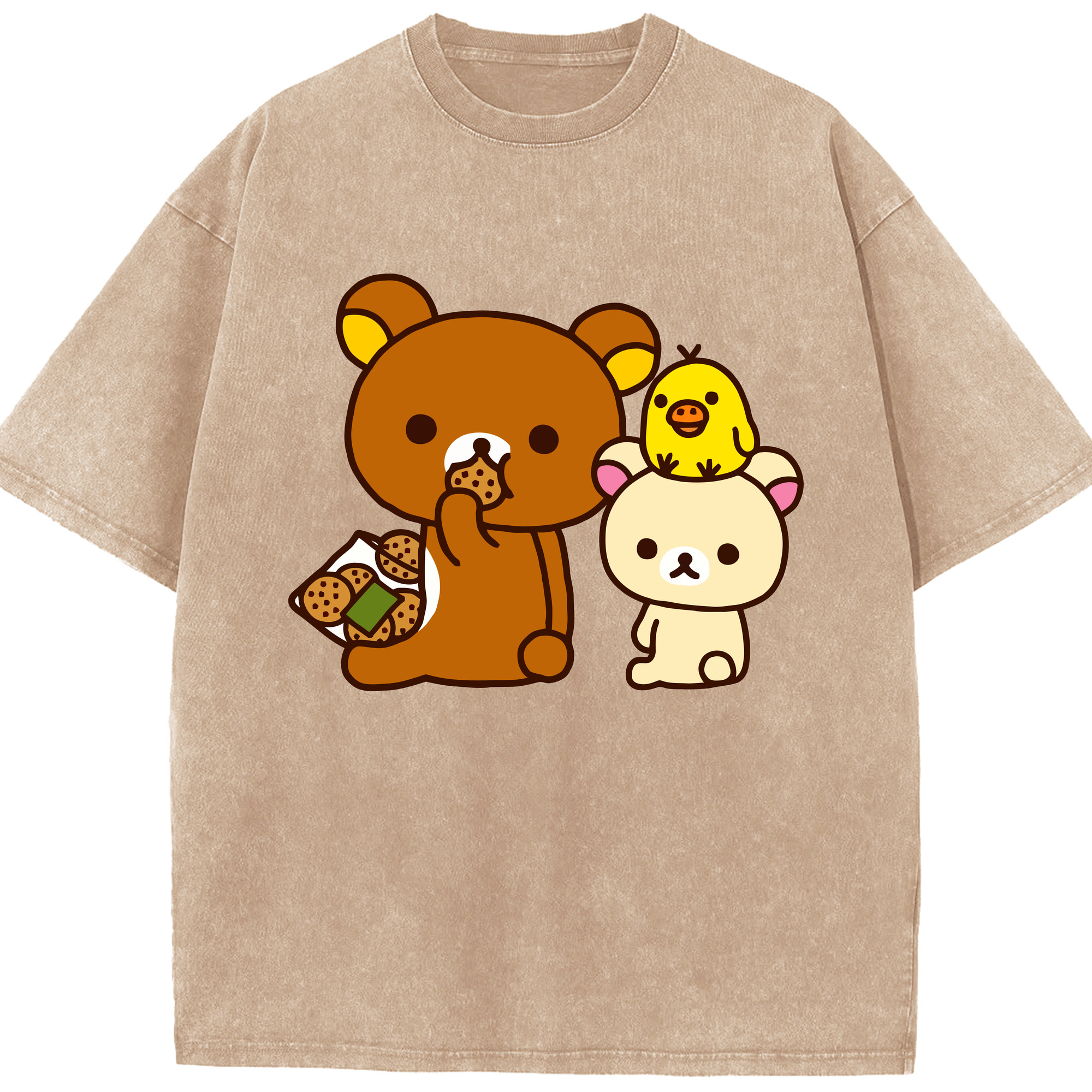（画像用） リラックマ リラックマ キイロイトリ Rilakkuma Korilakkuma Kiiroitori 綿100% ヴィンテージ風 半袖Tシャツ（フロントプリント）