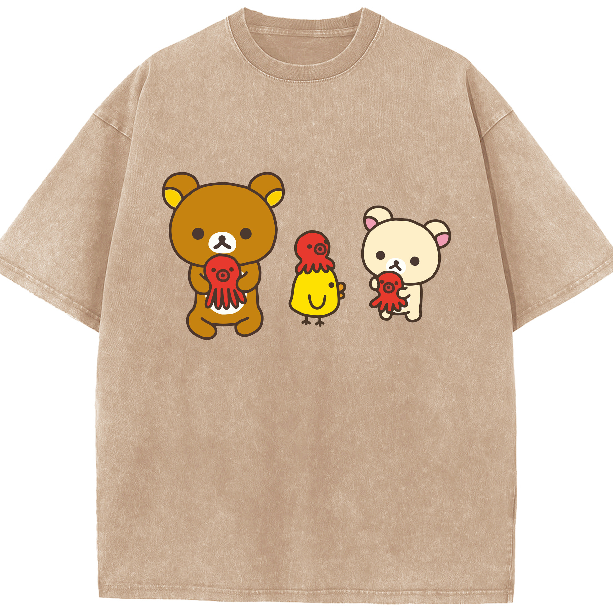 （画像用） リラックマ リラックマ キイロイトリ Rilakkuma Korilakkuma Kiiroitori 綿100% ヴィンテージ風 半袖Tシャツ（フロントプリント）