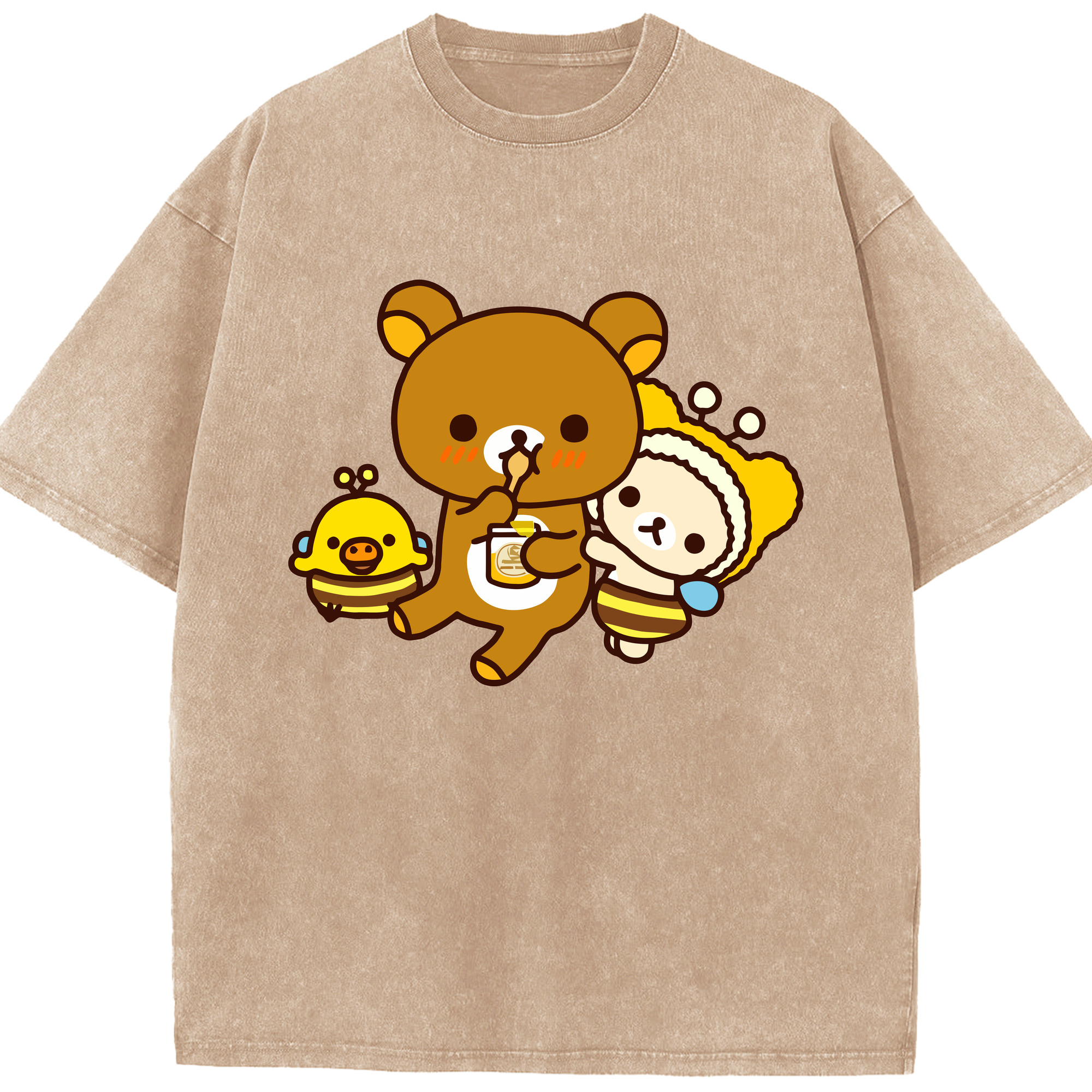 （画像用） リラックマ リラックマ キイロイトリ Rilakkuma Korilakkuma Kiiroitori 綿100% ヴィンテージ風 半袖Tシャツ（フロントプリント）
