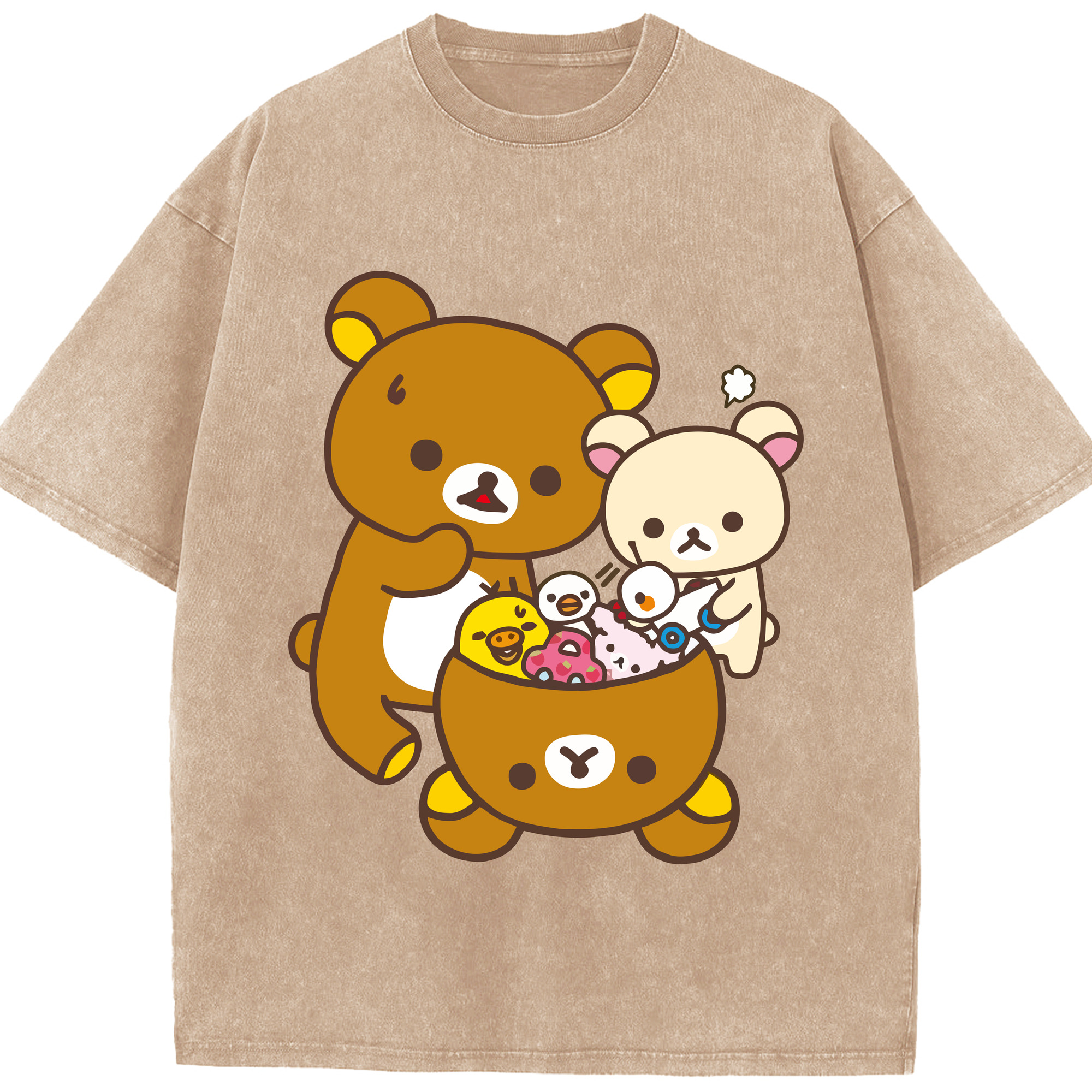 （画像用） リラックマ リラックマ キイロイトリ Rilakkuma Korilakkuma Kiiroitori 綿100% ヴィンテージ風 半袖Tシャツ（フロントプリント）