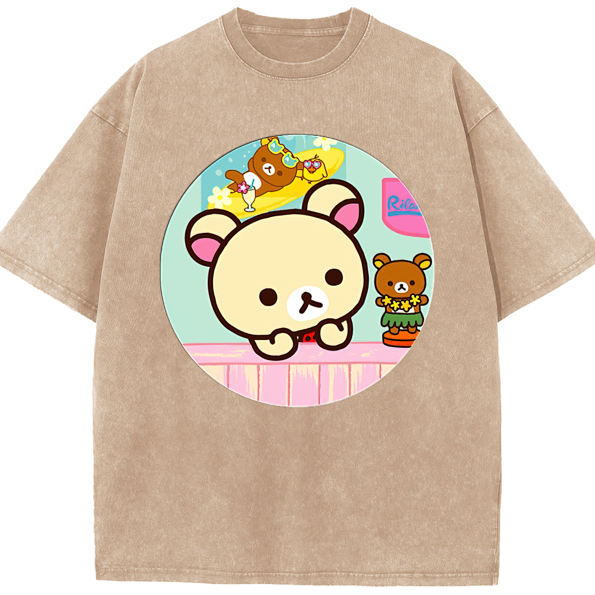 （画像用） リラックマ リラックマ キイロイトリ Rilakkuma Korilakkuma Kiiroitori 綿100% ヴィンテージ風 半袖Tシャツ（フロントプリント）