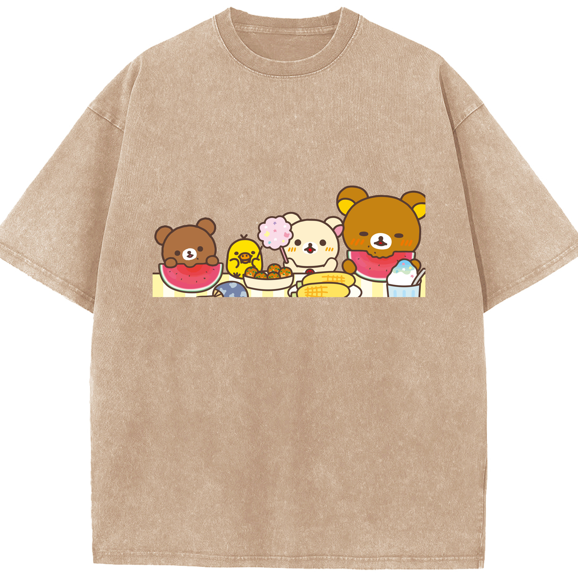 （画像用） リラックマ リラックマ キイロイトリ Rilakkuma Korilakkuma Kiiroitori 綿100% ヴィンテージ風 半袖Tシャツ（フロントプリント）