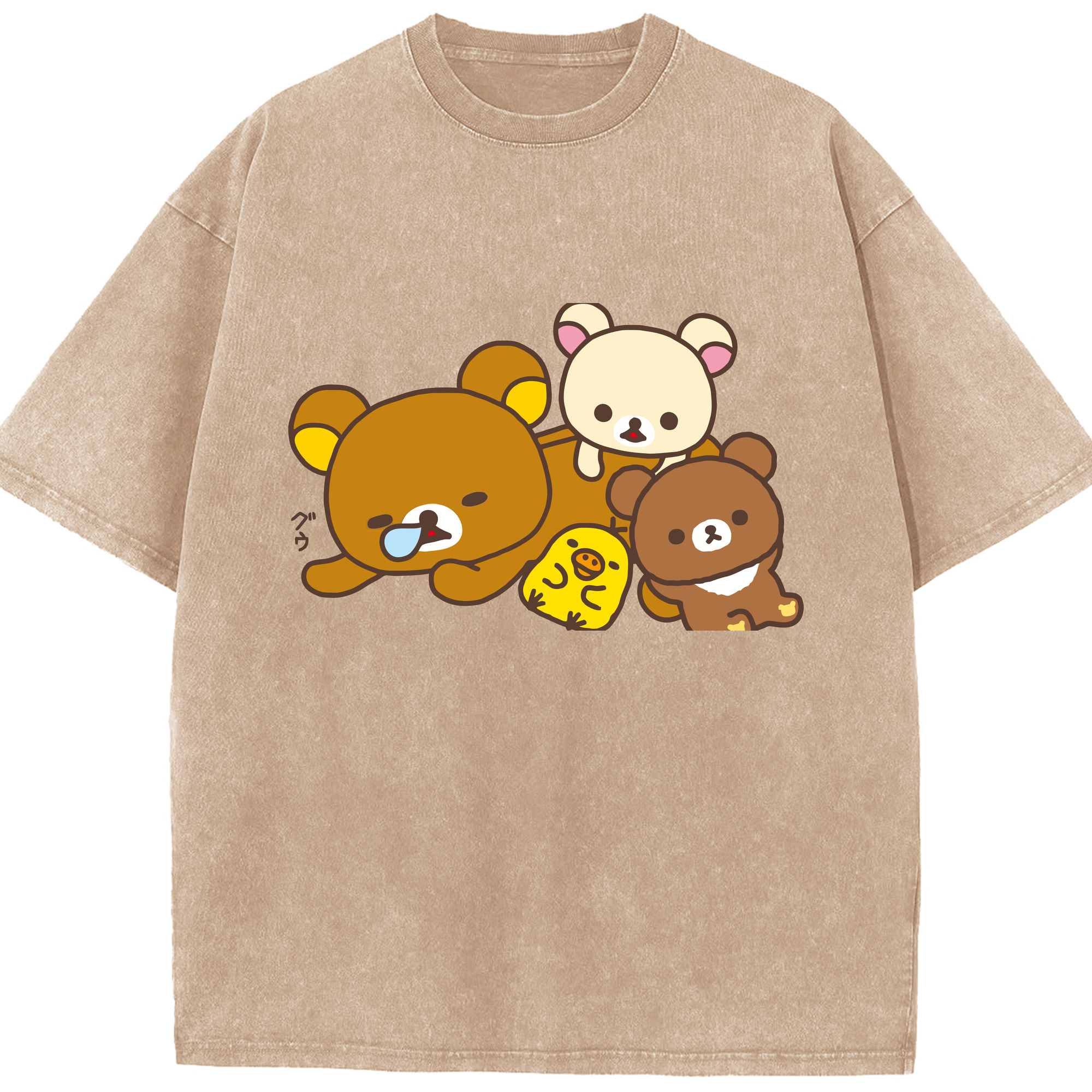 （画像用） リラックマ リラックマ キイロイトリ Rilakkuma Korilakkuma Kiiroitori 綿100% ヴィンテージ風 半袖Tシャツ（フロントプリント）