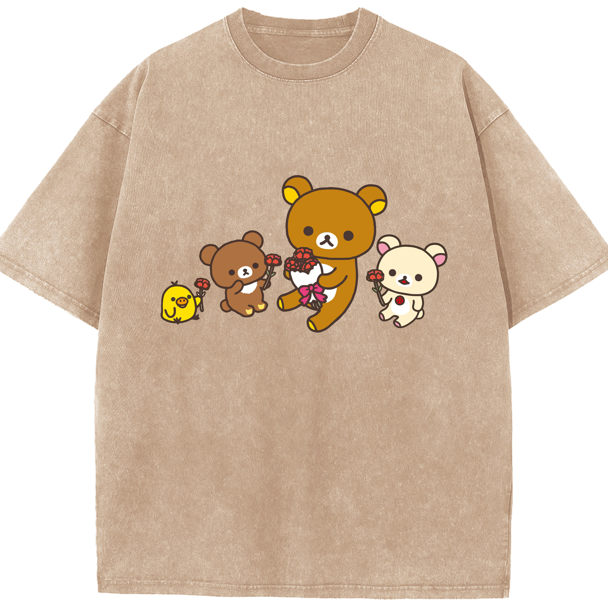 リラックマ リラックマ キイロイトリ Rilakkuma Korilakkuma Kiiroitori 綿100% ヴィンテージ風 半袖Tシャツ（フロントプリント）
