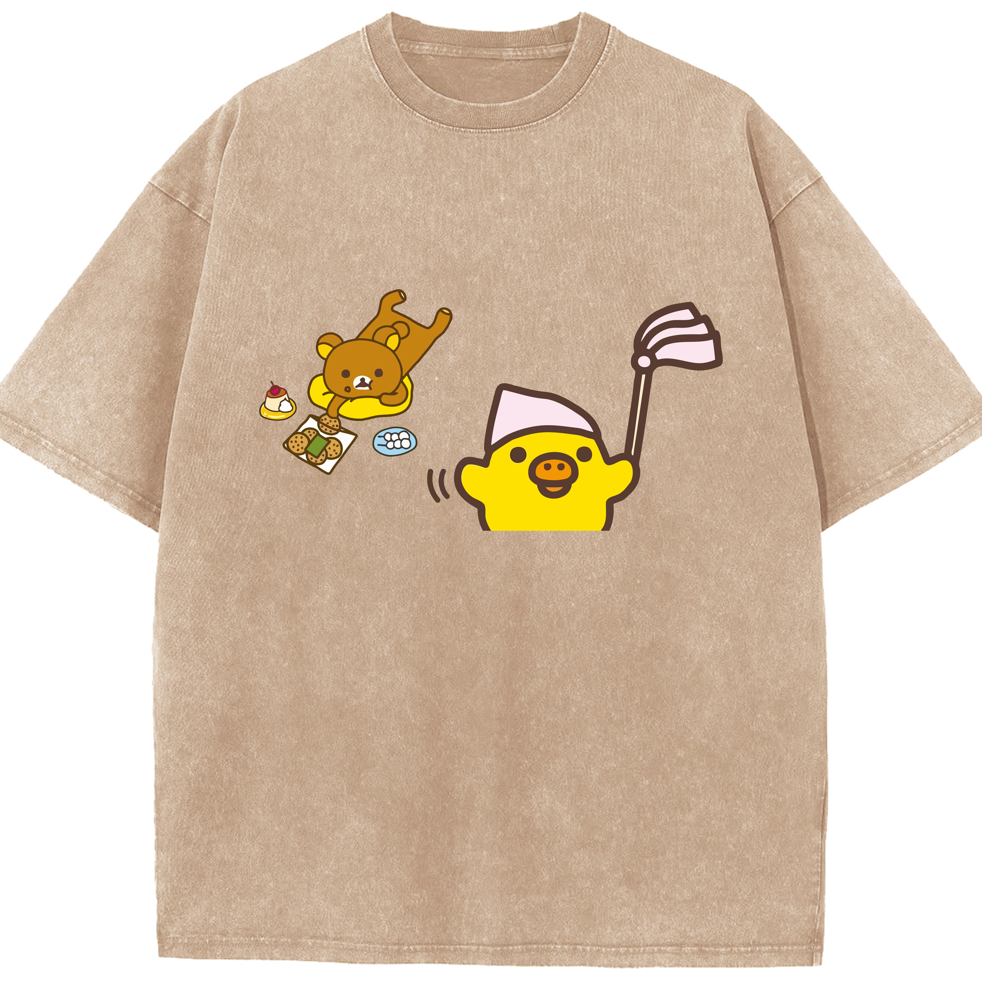 （画像用） リラックマ リラックマ キイロイトリ Rilakkuma Korilakkuma Kiiroitori 綿100% ヴィンテージ風 半袖Tシャツ（フロントプリント）