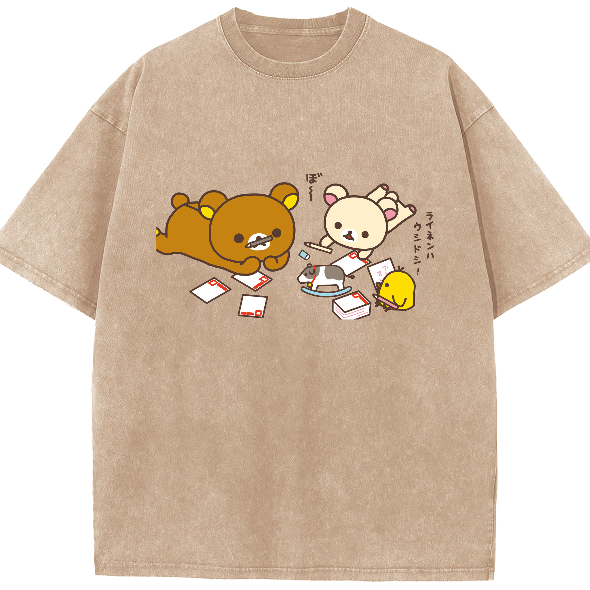 （画像用） リラックマ リラックマ キイロイトリ Rilakkuma Korilakkuma Kiiroitori 綿100% ヴィンテージ風 半袖Tシャツ（フロントプリント）