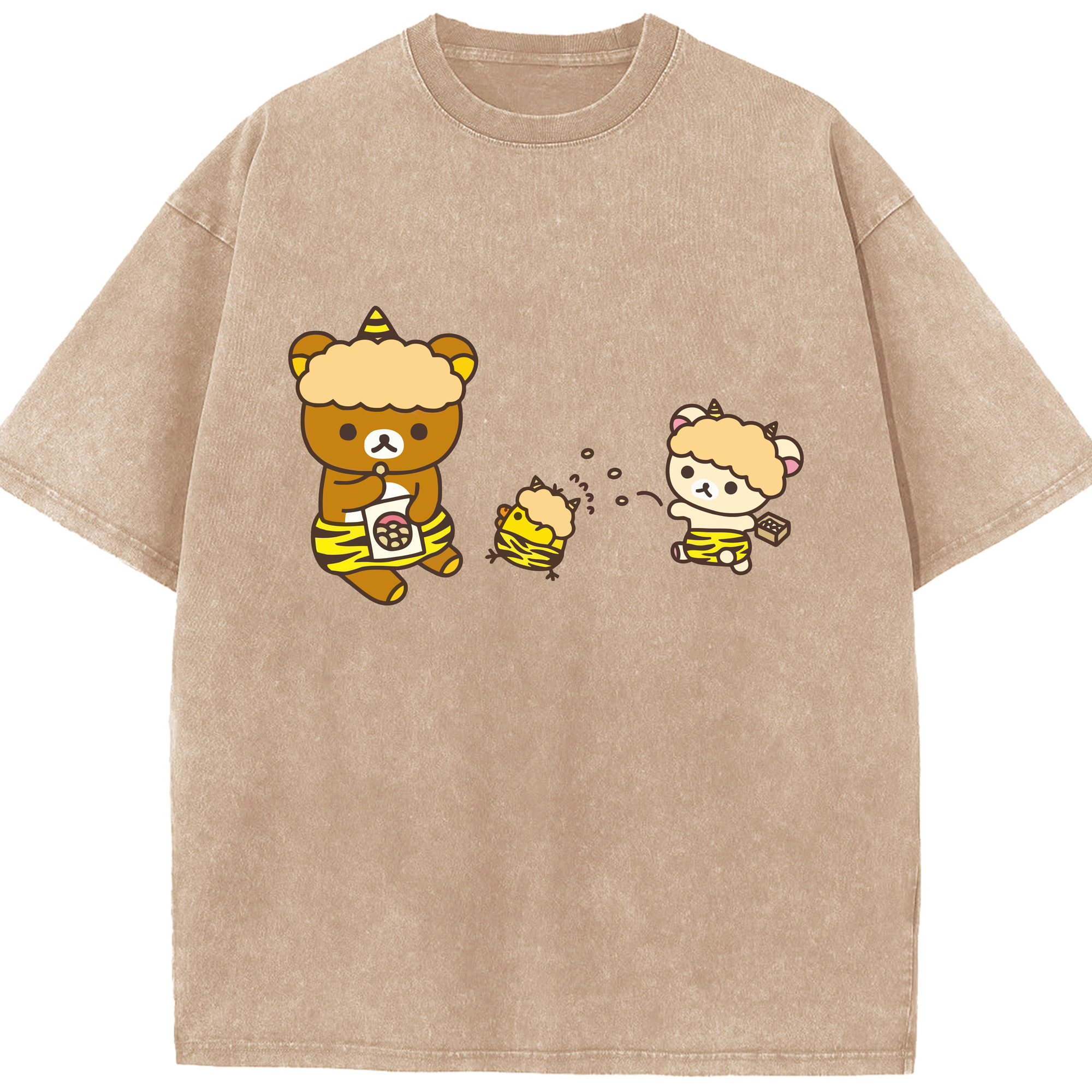 （画像用） リラックマ リラックマ キイロイトリ Rilakkuma Korilakkuma Kiiroitori 綿100% ヴィンテージ風 半袖Tシャツ（フロントプリント）