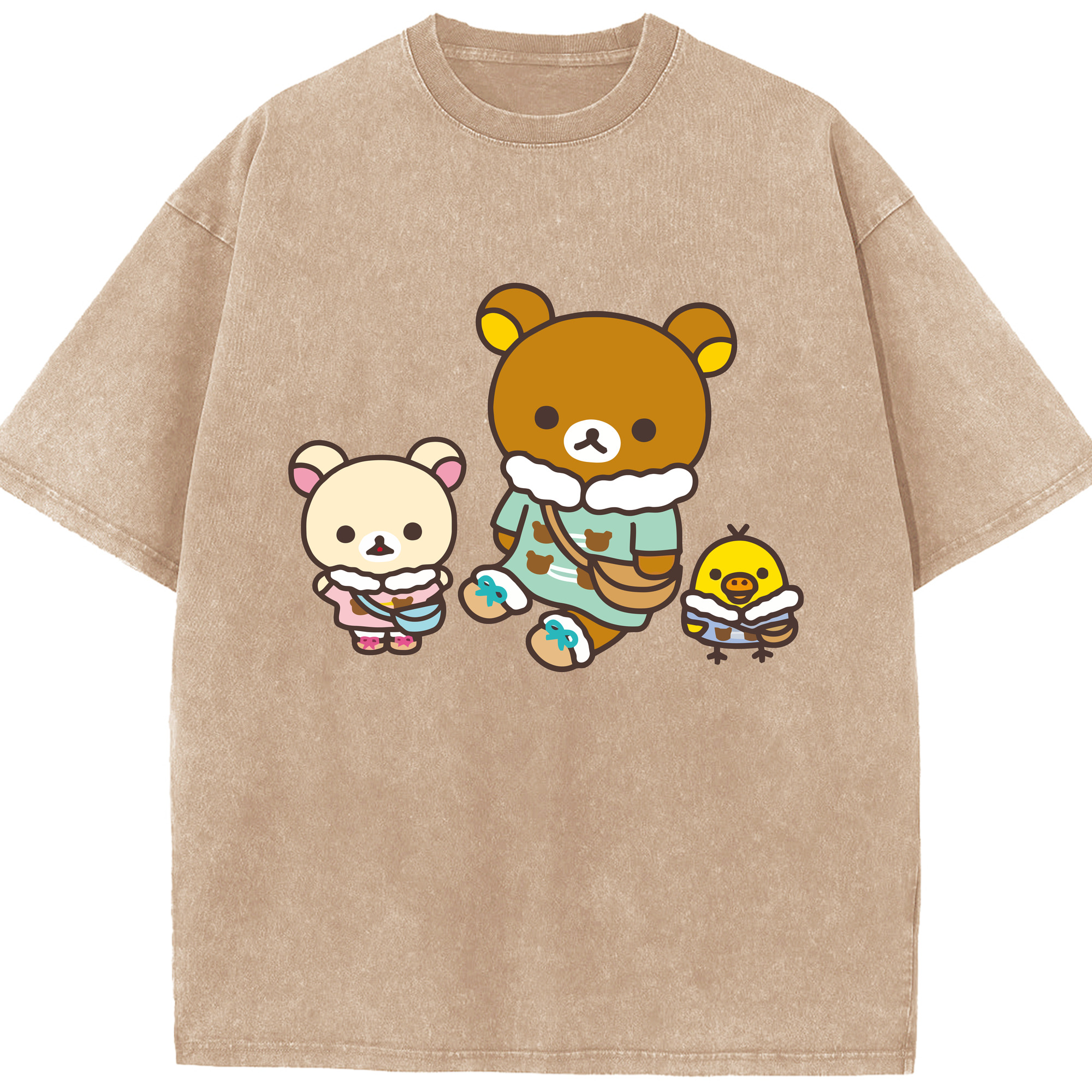 （画像用） リラックマ リラックマ キイロイトリ Rilakkuma Korilakkuma Kiiroitori 綿100% ヴィンテージ風 半袖Tシャツ（フロントプリント）
