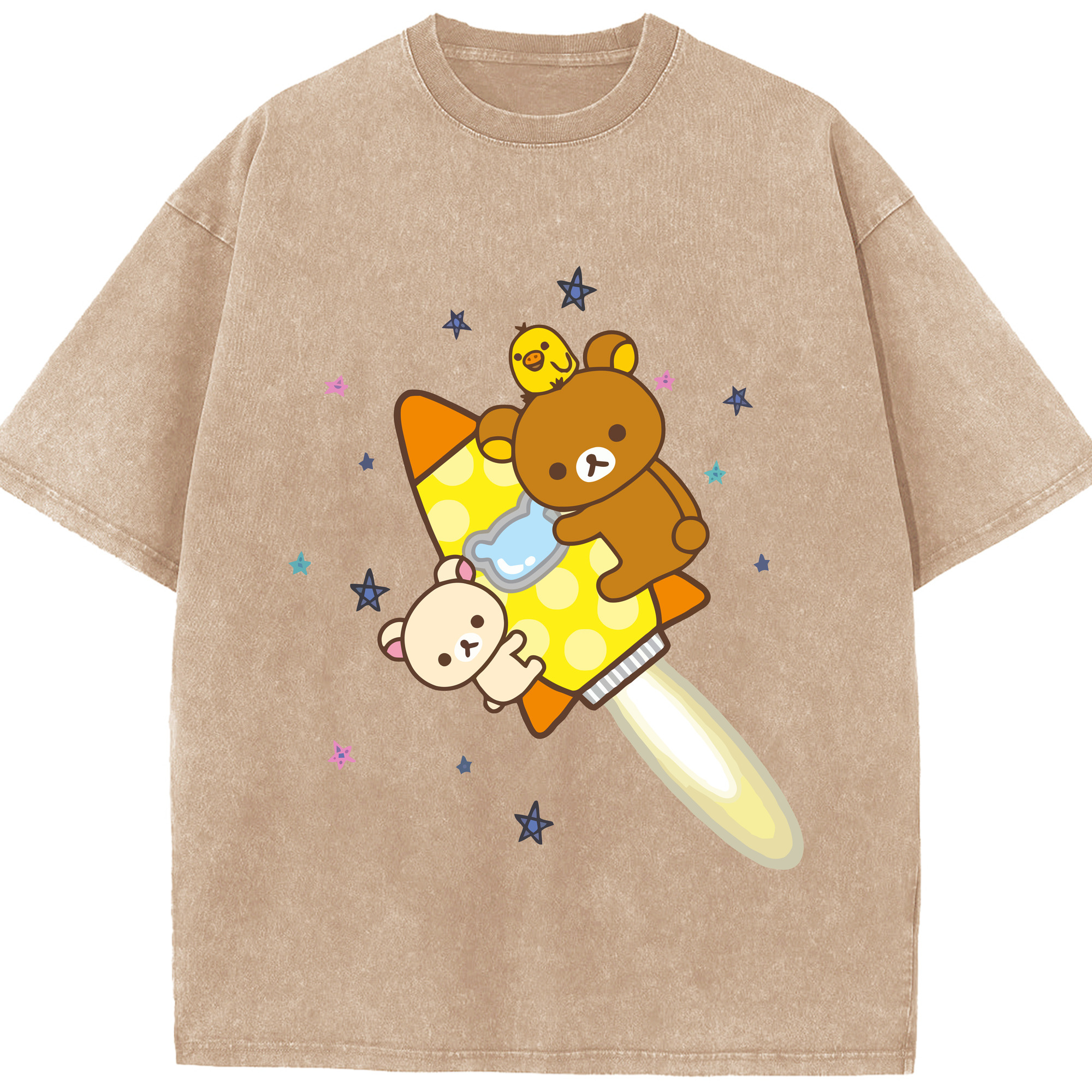 （画像用） リラックマ リラックマ キイロイトリ Rilakkuma Korilakkuma Kiiroitori 綿100% ヴィンテージ風 半袖Tシャツ（フロントプリント）