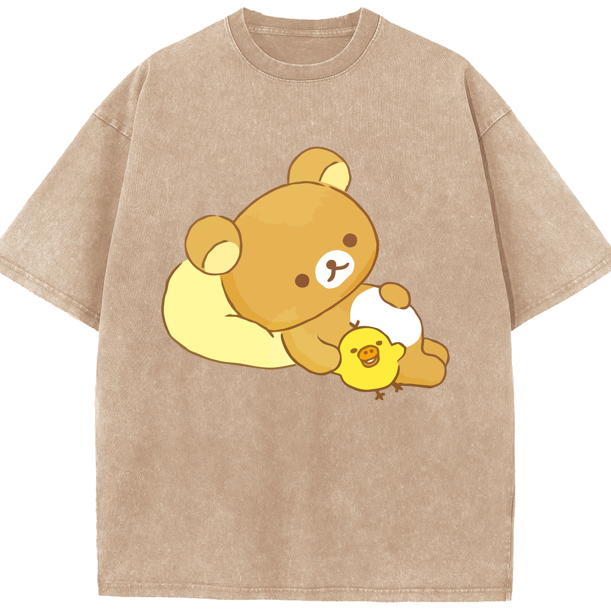 （画像用） リラックマ リラックマ キイロイトリ Rilakkuma Korilakkuma Kiiroitori 綿100% ヴィンテージ風 半袖Tシャツ（フロントプリント）