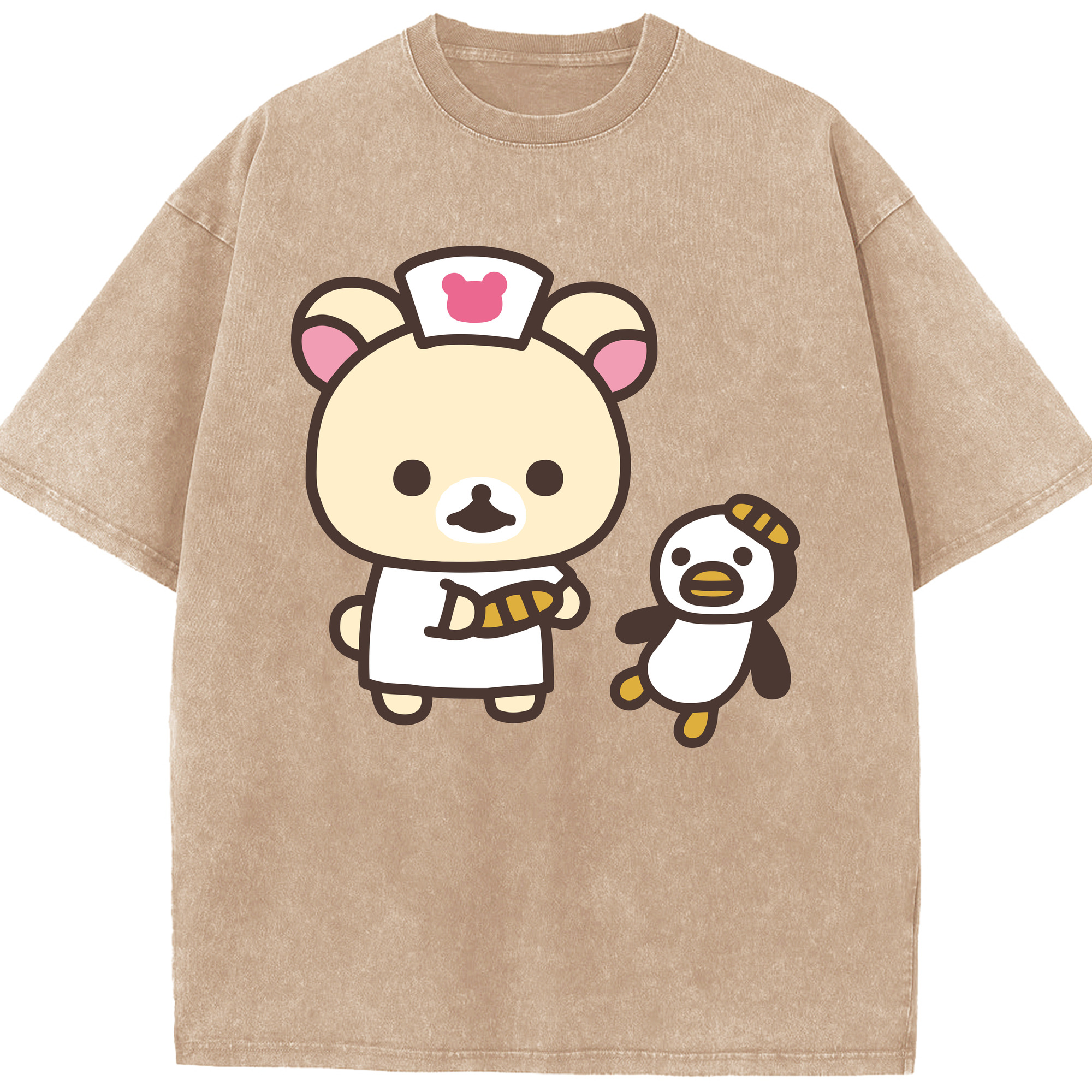 （画像用） リラックマ リラックマ キイロイトリ Rilakkuma Korilakkuma Kiiroitori 綿100% ヴィンテージ風 半袖Tシャツ（フロントプリント）
