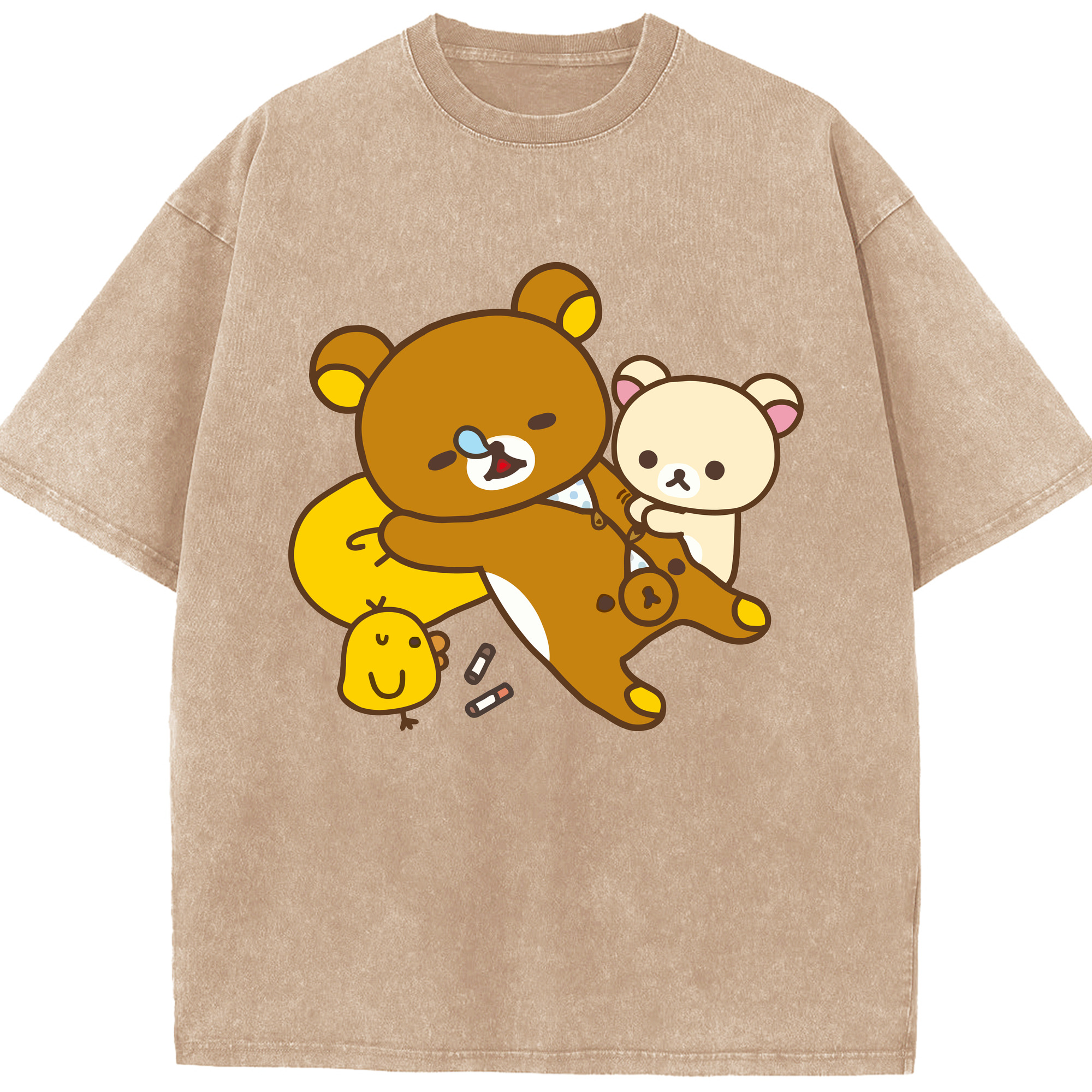 （画像用） リラックマ リラックマ キイロイトリ Rilakkuma Korilakkuma Kiiroitori 綿100% ヴィンテージ風 半袖Tシャツ（フロントプリント）