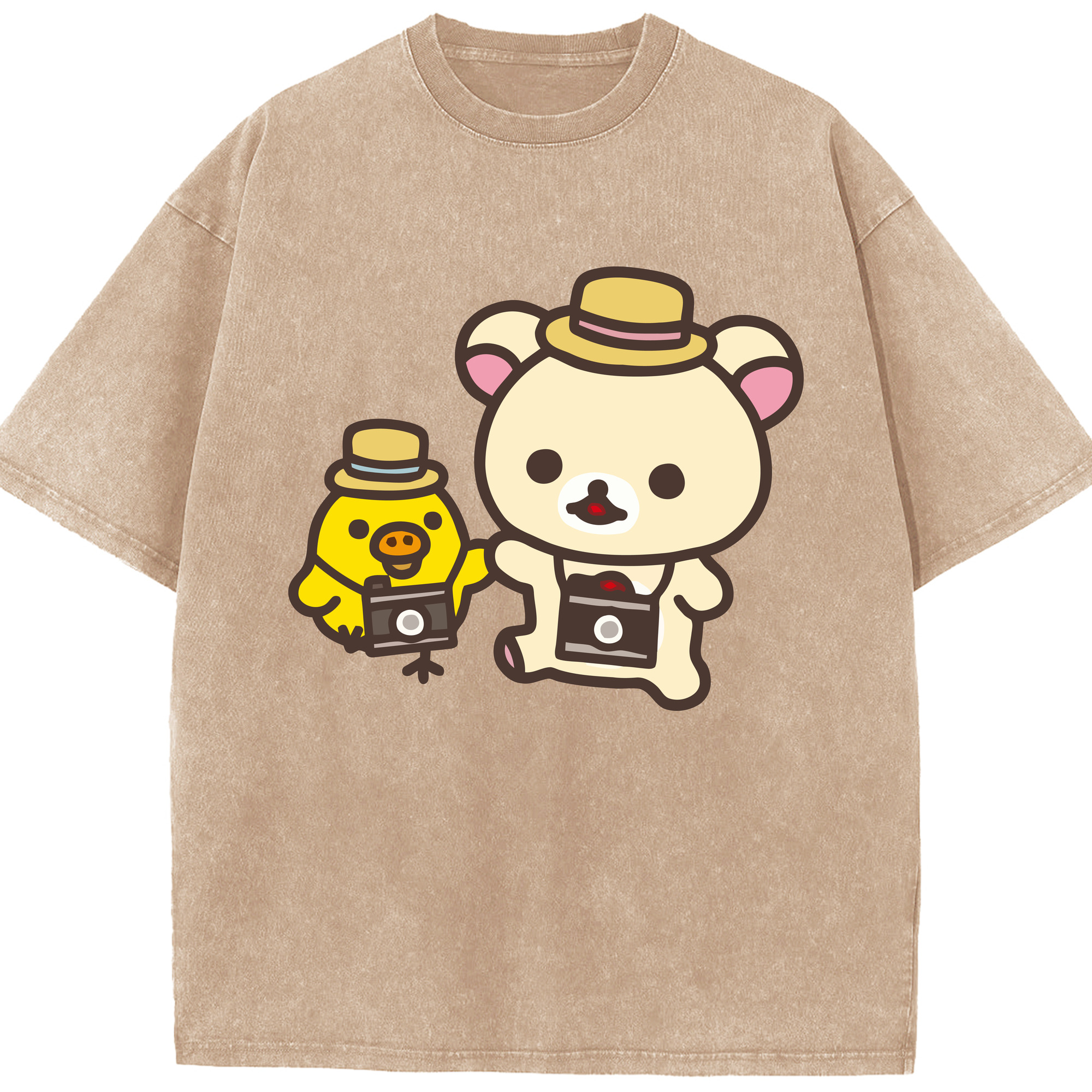 （画像用） リラックマ リラックマ キイロイトリ Rilakkuma Korilakkuma Kiiroitori 綿100% ヴィンテージ風 半袖Tシャツ（フロントプリント）