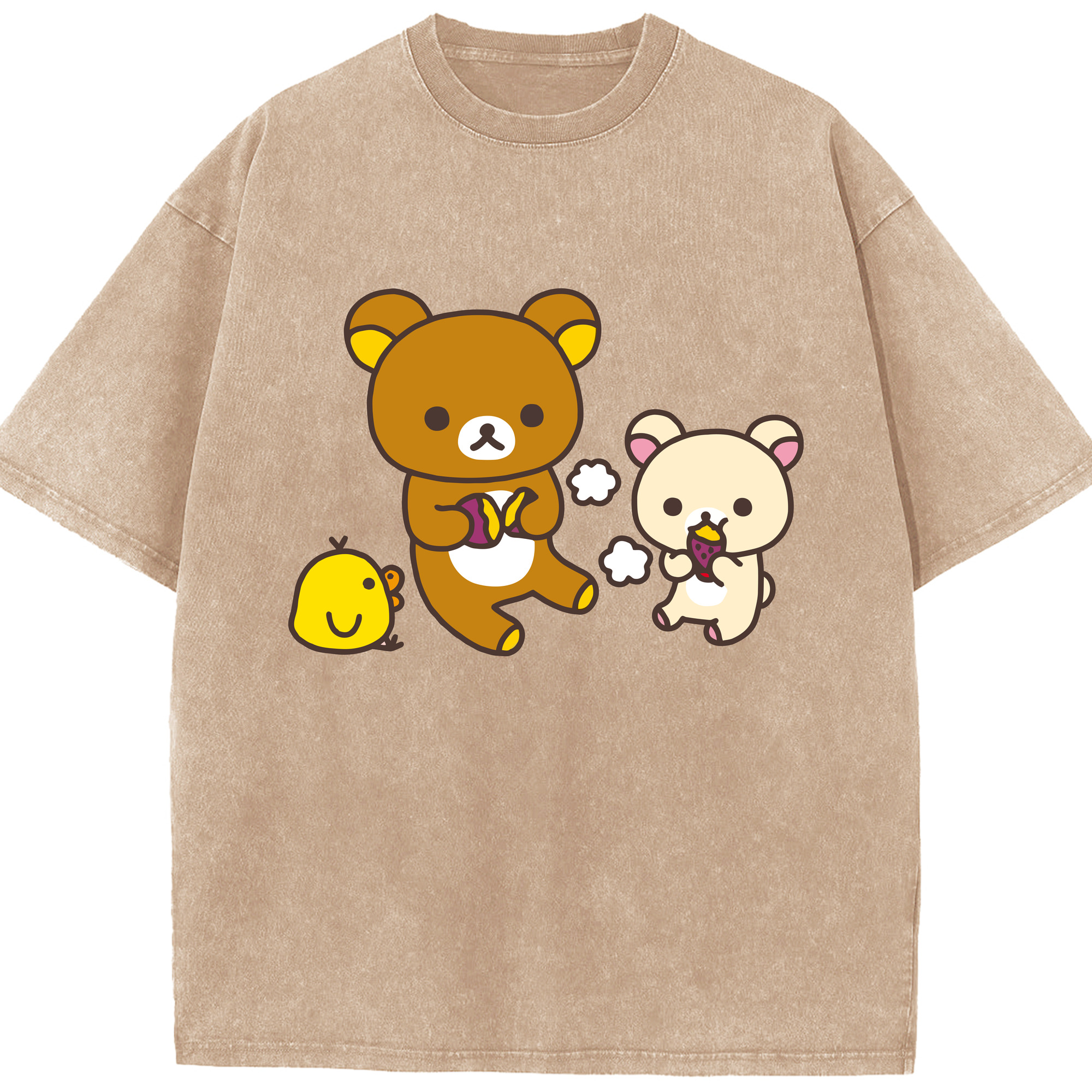 （画像用） リラックマ リラックマ キイロイトリ Rilakkuma Korilakkuma Kiiroitori 綿100% ヴィンテージ風 半袖Tシャツ（フロントプリント）