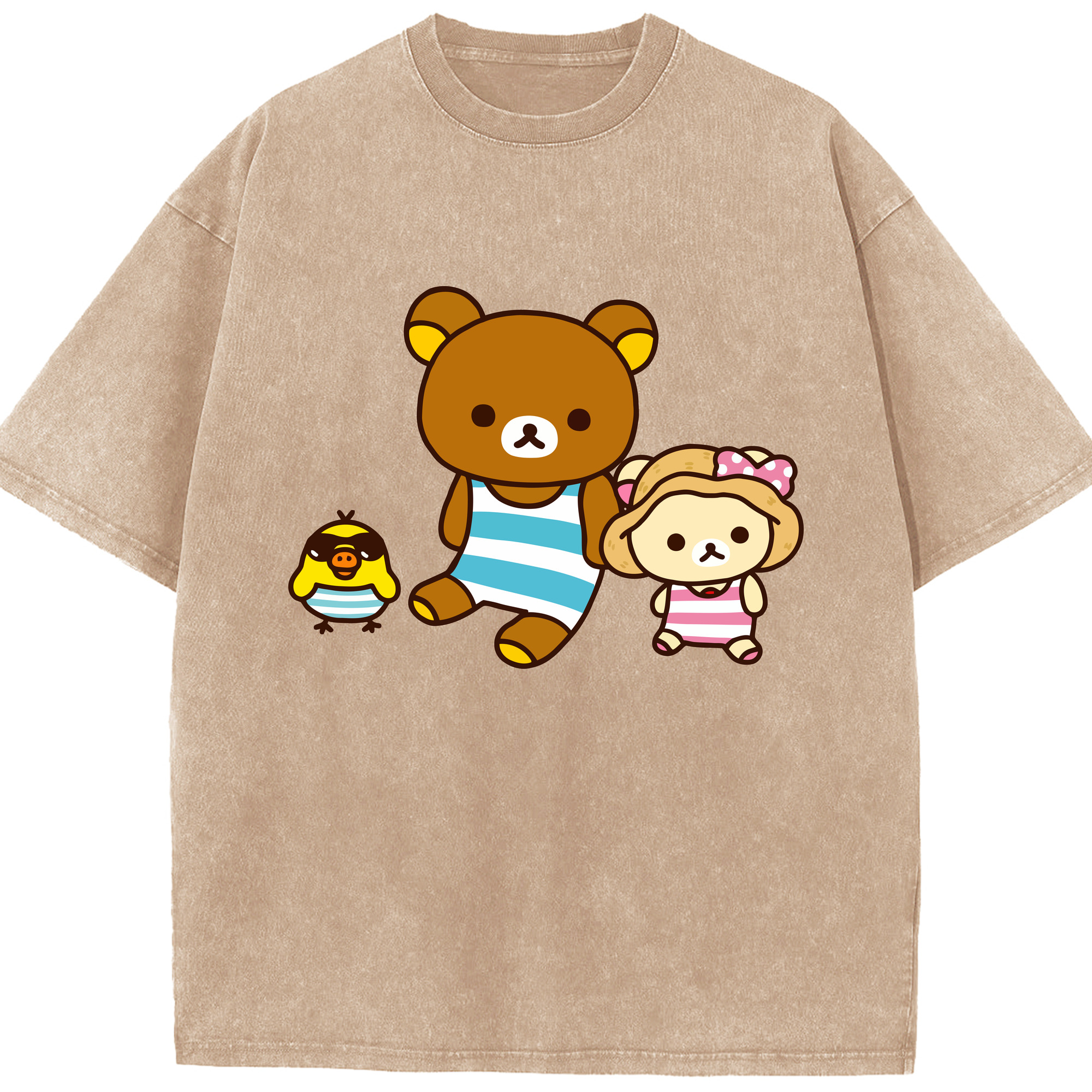 （画像用） リラックマ リラックマ キイロイトリ Rilakkuma Korilakkuma Kiiroitori 綿100% ヴィンテージ風 半袖Tシャツ（フロントプリント）