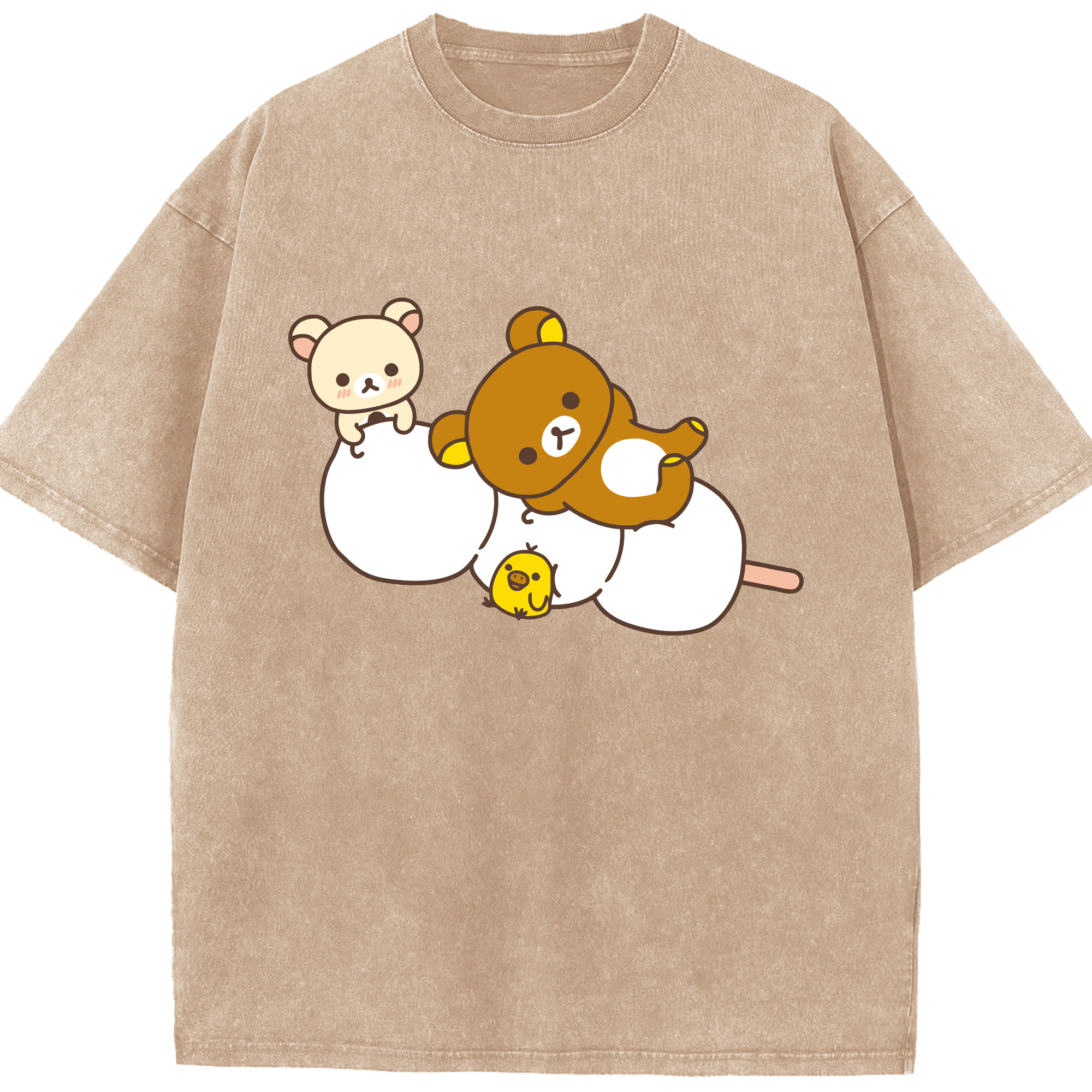（画像用） リラックマ リラックマ キイロイトリ Rilakkuma Korilakkuma Kiiroitori 綿100% ヴィンテージ風 半袖Tシャツ（フロントプリント）