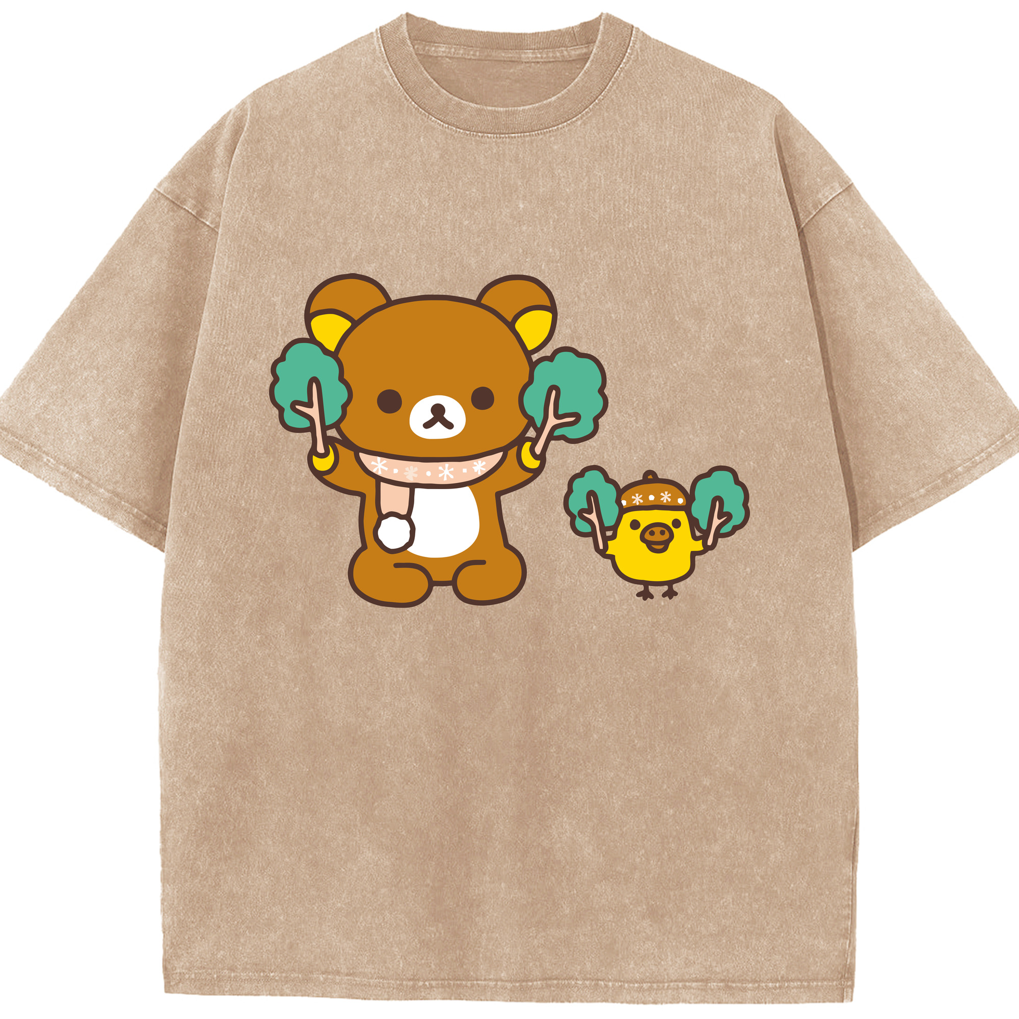 （画像用） リラックマ リラックマ キイロイトリ Rilakkuma Korilakkuma Kiiroitori 綿100% ヴィンテージ風 半袖Tシャツ（フロントプリント）