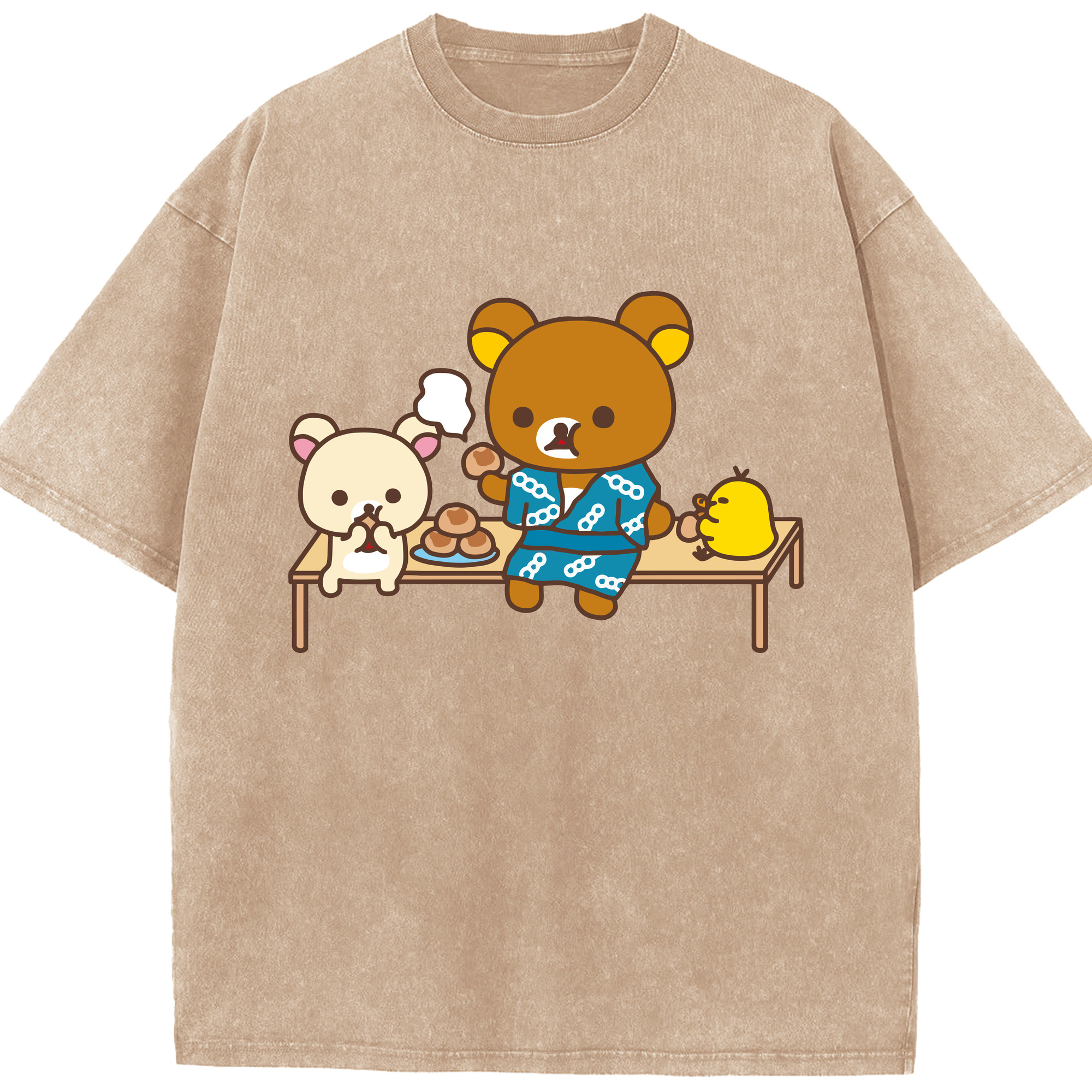 （画像用） リラックマ リラックマ キイロイトリ Rilakkuma Korilakkuma Kiiroitori 綿100% ヴィンテージ風 半袖Tシャツ（フロントプリント）