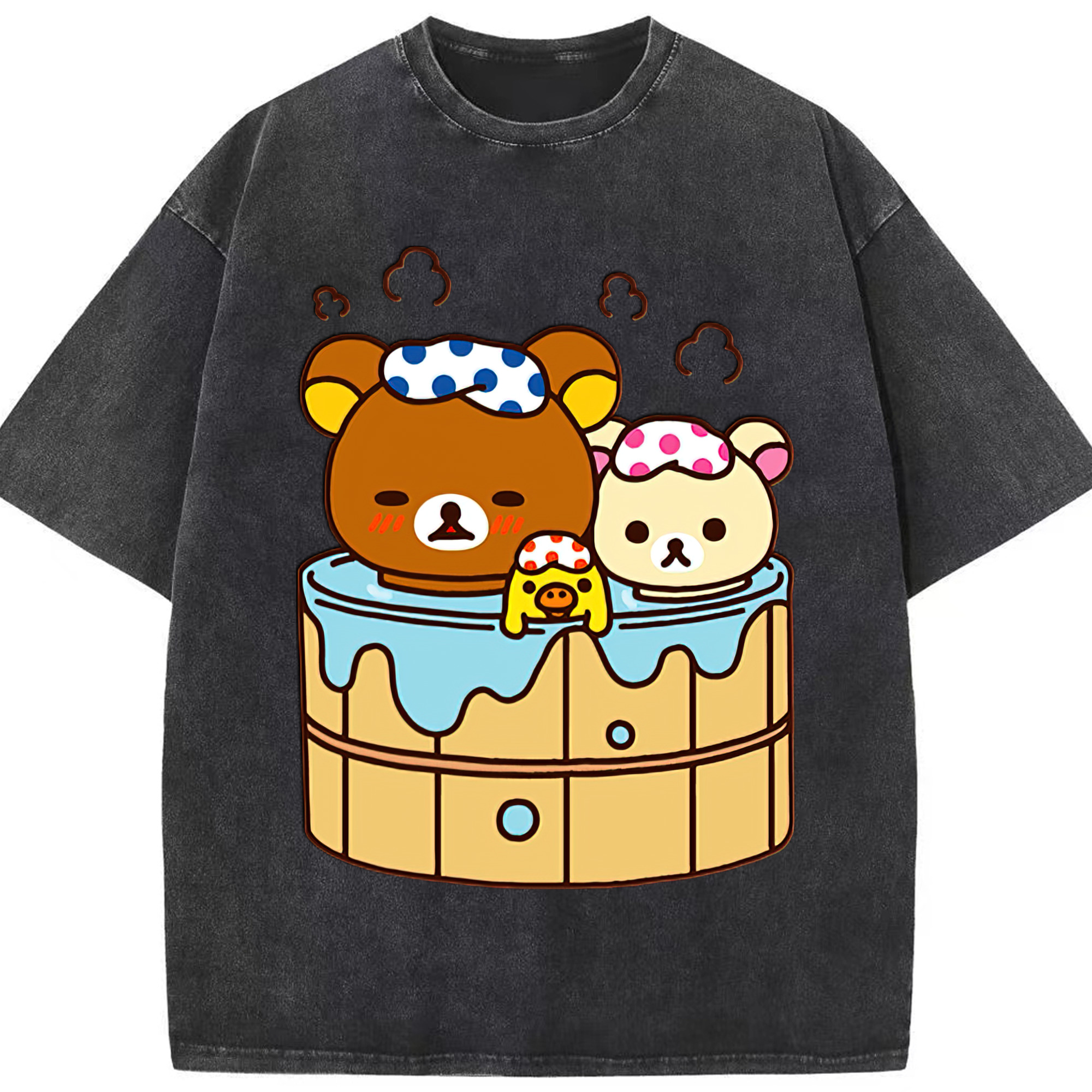 （画像用） リラックマ リラックマ キイロイトリ Rilakkuma Korilakkuma Kiiroitori 綿100% ヴィンテージ風 半袖Tシャツ（フロントプリント）