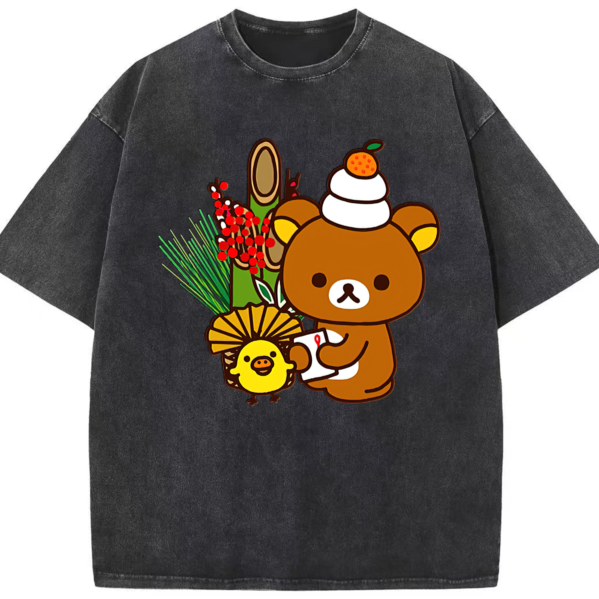 （画像用） リラックマ リラックマ キイロイトリ Rilakkuma Korilakkuma Kiiroitori 綿100% ヴィンテージ風 半袖Tシャツ（フロントプリント）