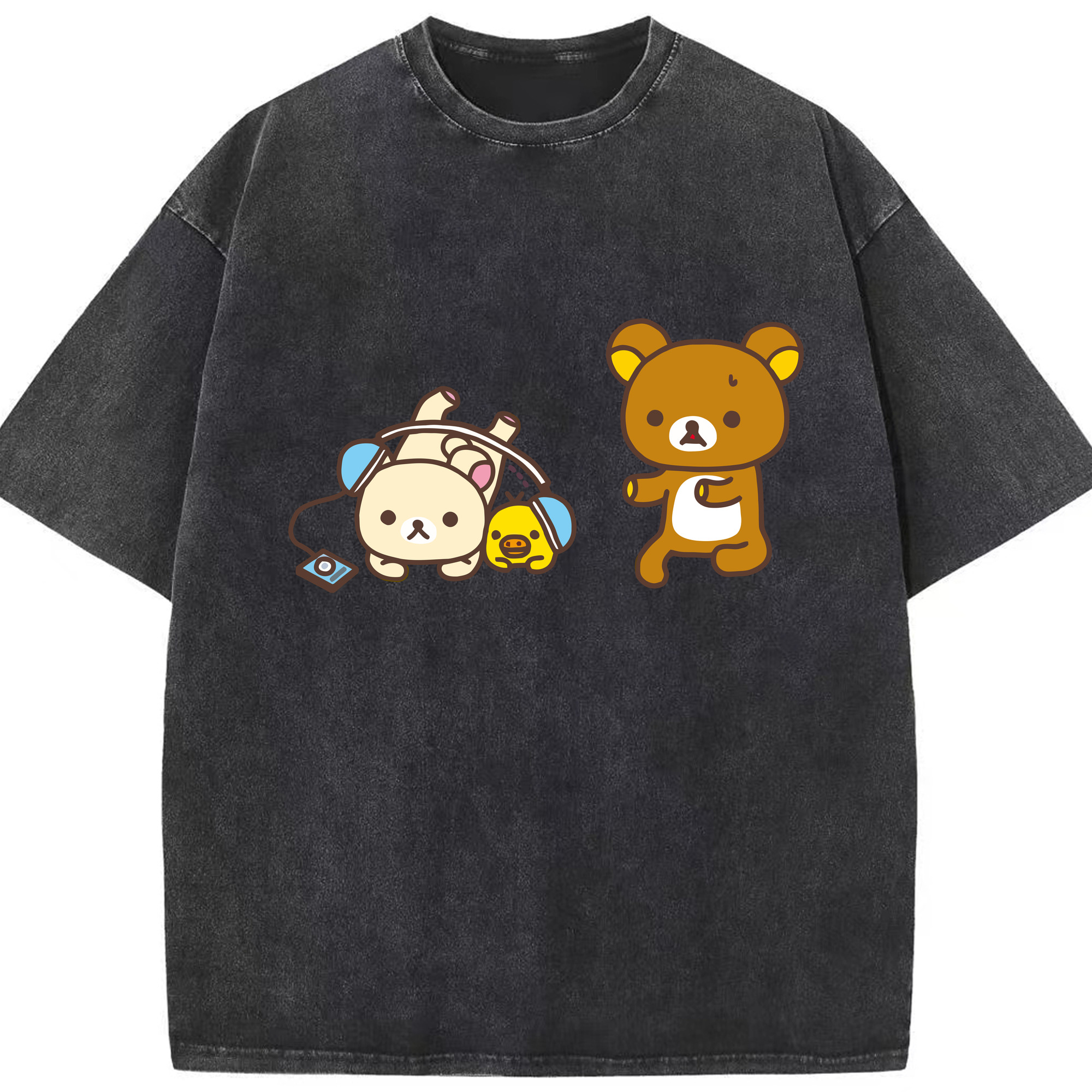 （画像用） リラックマ リラックマ キイロイトリ Rilakkuma Korilakkuma Kiiroitori 綿100% ヴィンテージ風 半袖Tシャツ（フロントプリント）