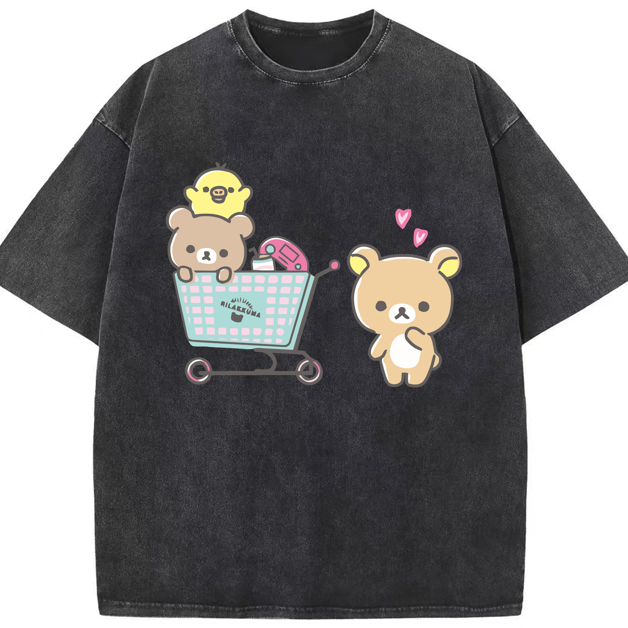 （画像用） リラックマ リラックマ キイロイトリ Rilakkuma Korilakkuma Kiiroitori 綿100% ヴィンテージ風 半袖Tシャツ（フロントプリント）