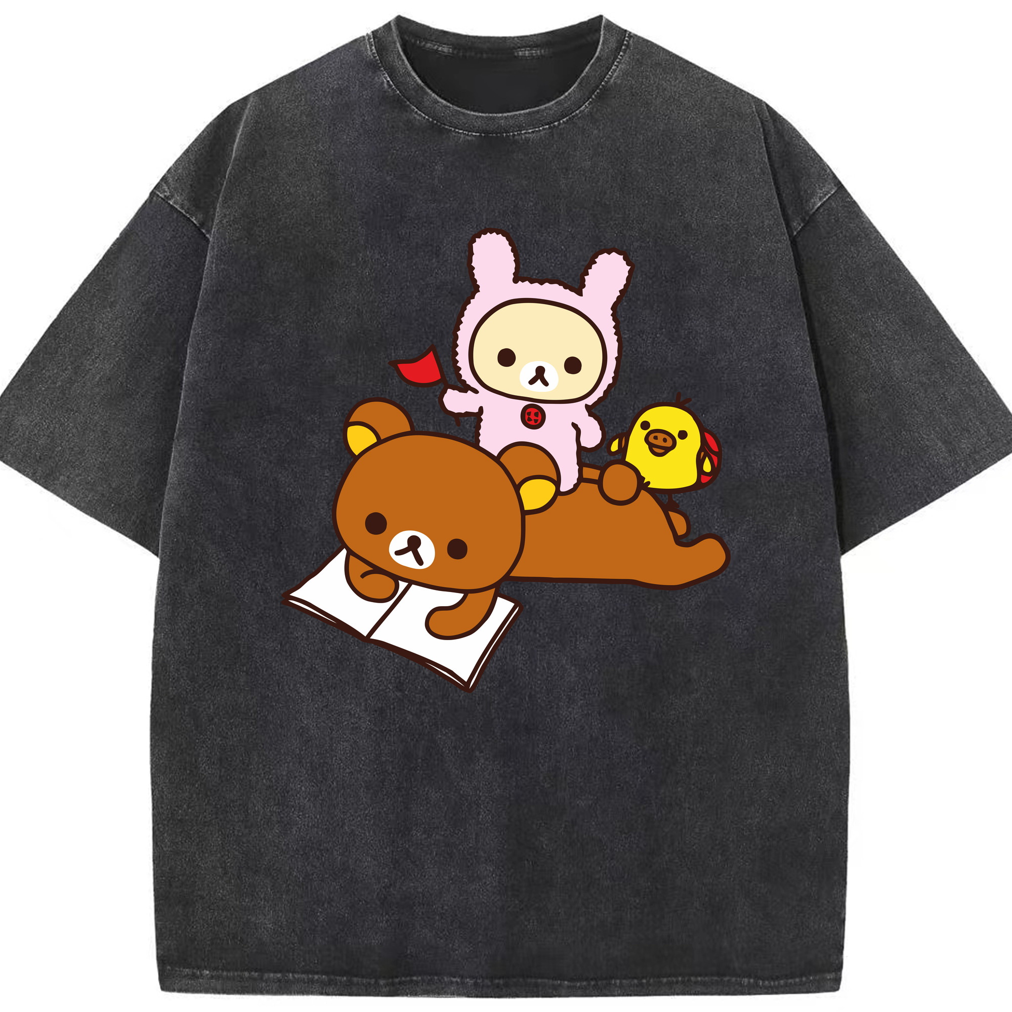 （画像用） リラックマ リラックマ キイロイトリ Rilakkuma Korilakkuma Kiiroitori 綿100% ヴィンテージ風 半袖Tシャツ（フロントプリント）
