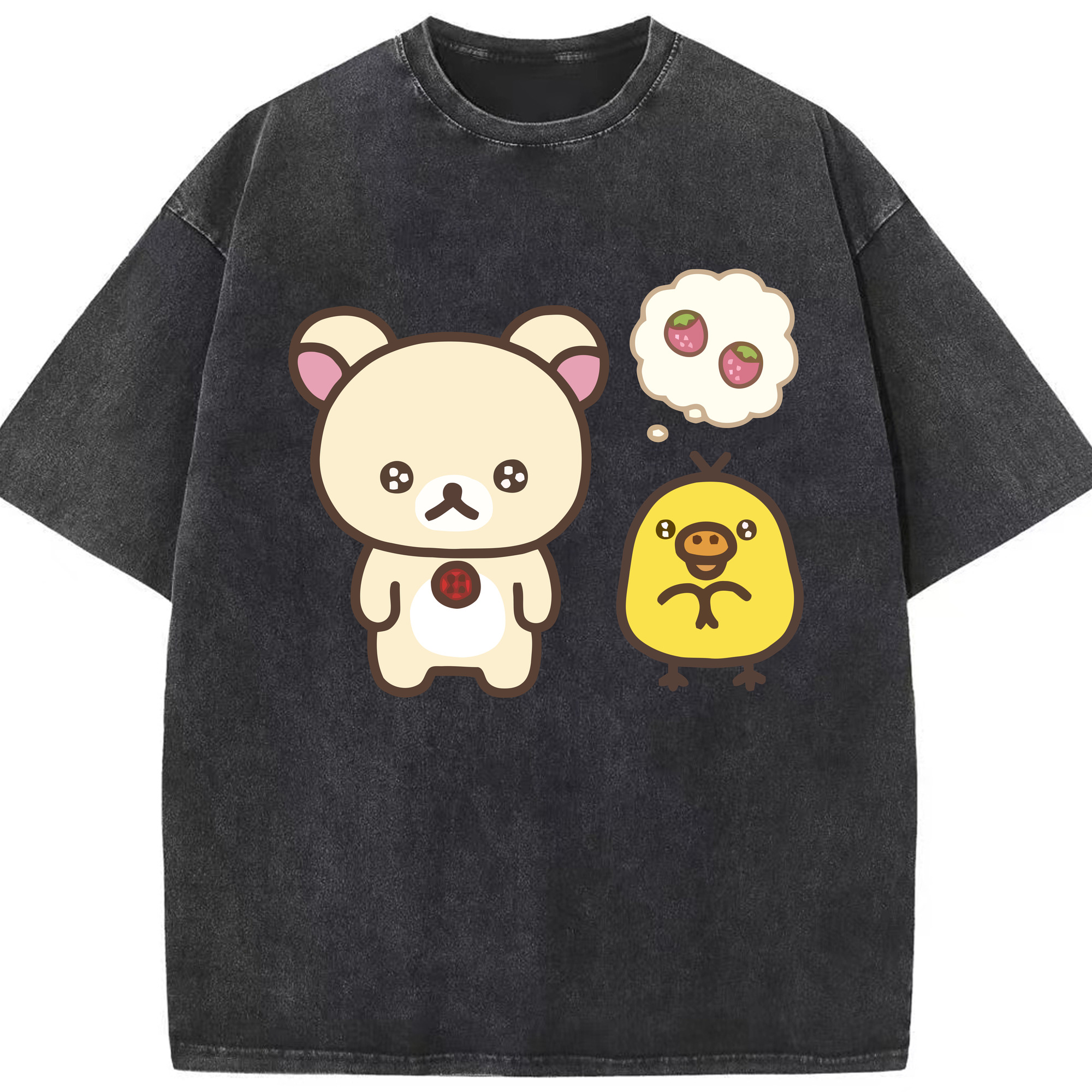 （画像用） リラックマ リラックマ キイロイトリ Rilakkuma Korilakkuma Kiiroitori 綿100% ヴィンテージ風 半袖Tシャツ（フロントプリント）