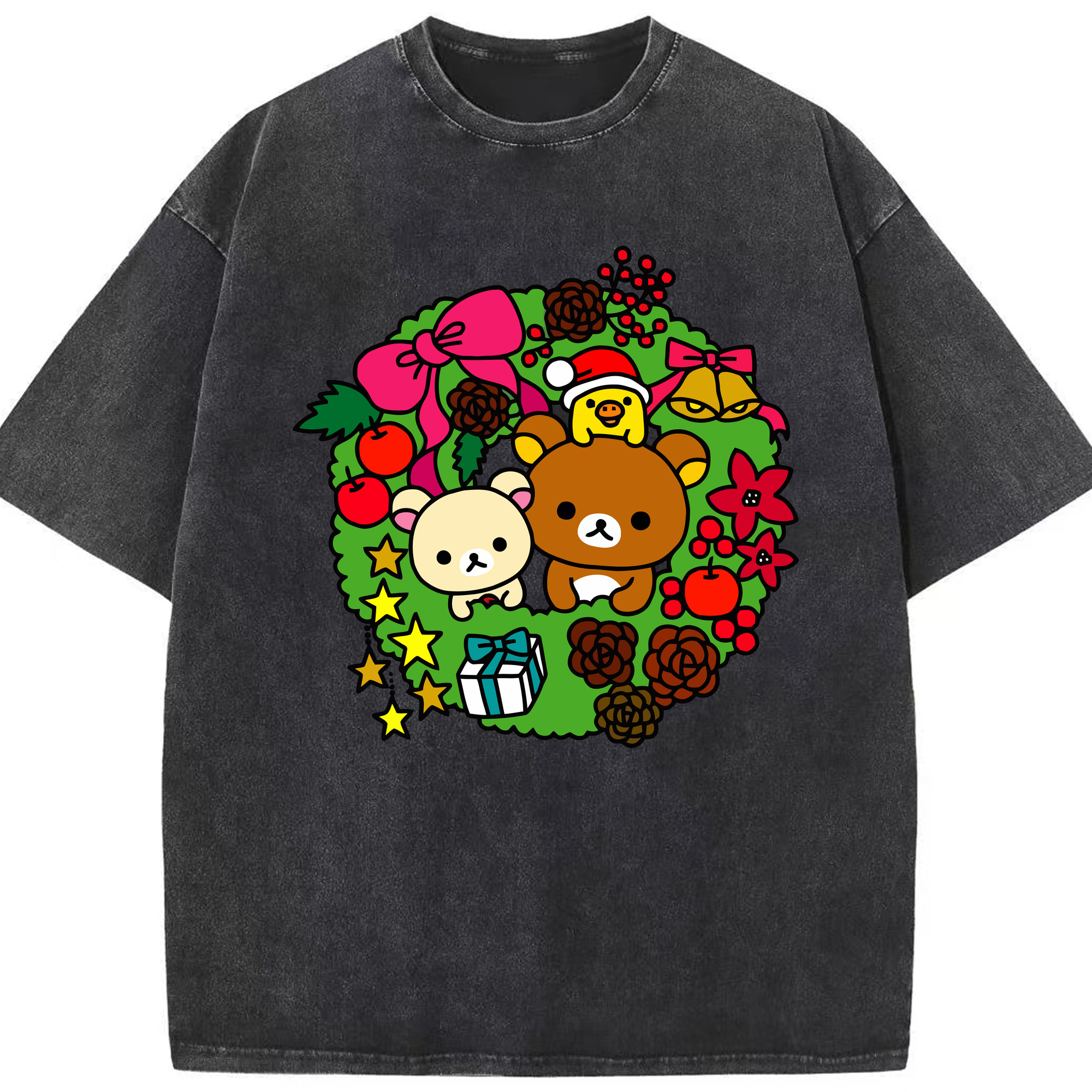（画像用） リラックマ リラックマ キイロイトリ Rilakkuma Korilakkuma Kiiroitori 綿100% ヴィンテージ風 半袖Tシャツ（フロントプリント）