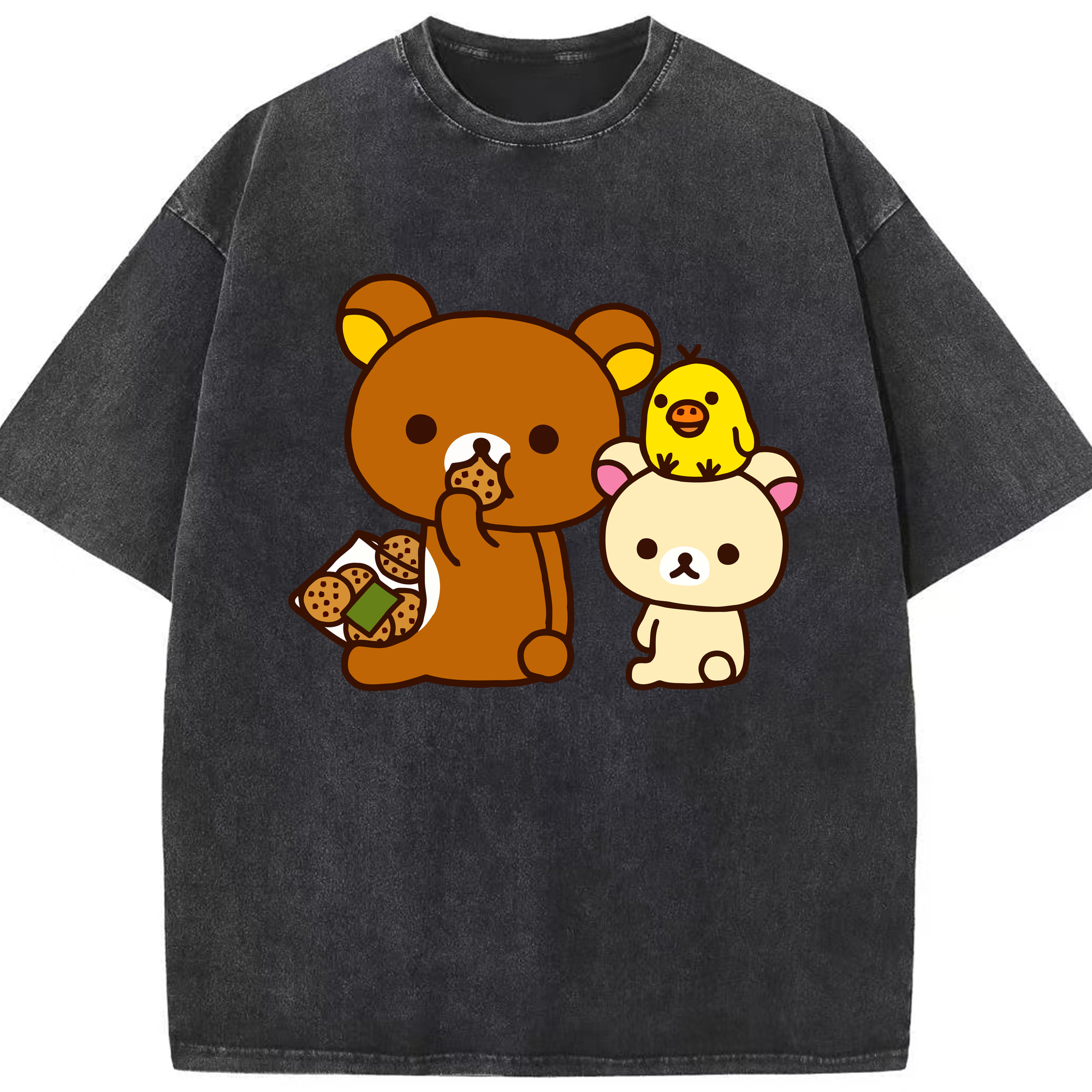 （画像用） リラックマ リラックマ キイロイトリ Rilakkuma Korilakkuma Kiiroitori 綿100% ヴィンテージ風 半袖Tシャツ（フロントプリント）