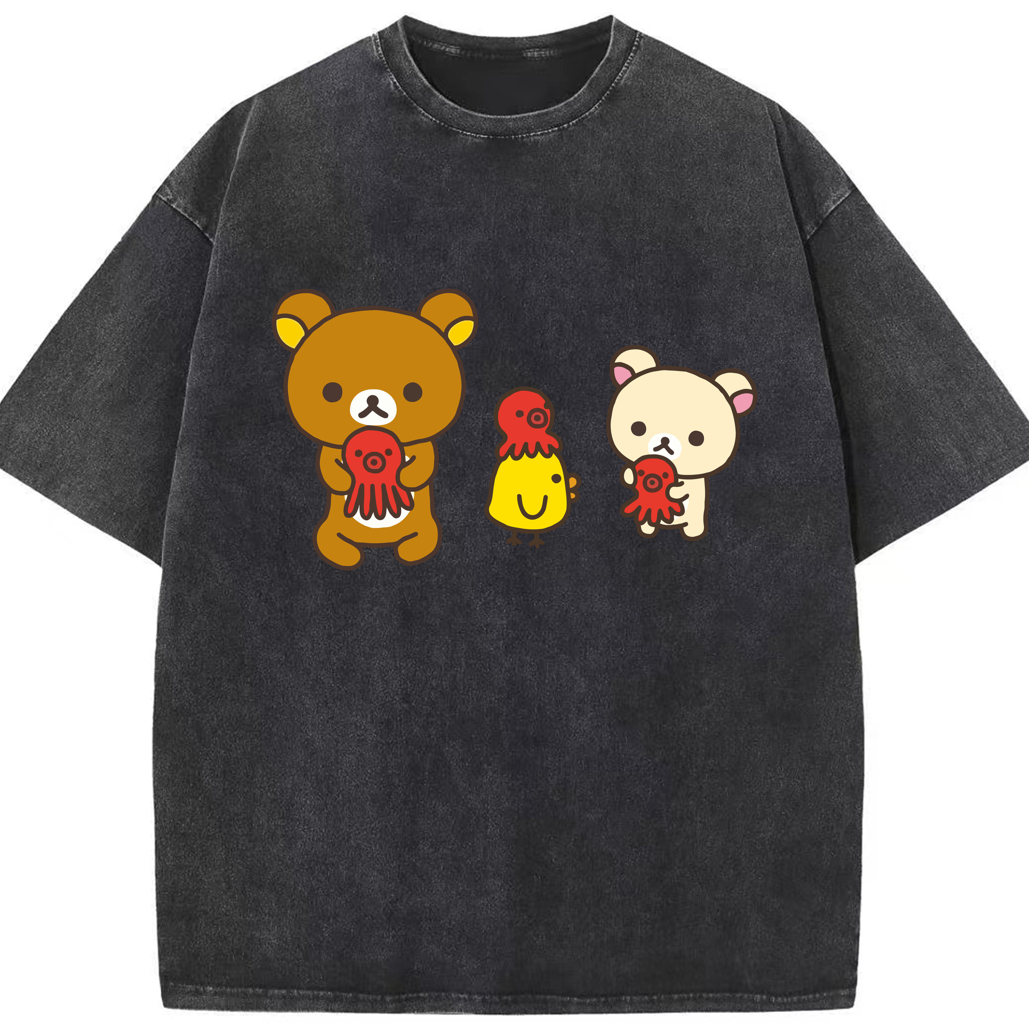 （画像用） リラックマ リラックマ キイロイトリ Rilakkuma Korilakkuma Kiiroitori 綿100% ヴィンテージ風 半袖Tシャツ（フロントプリント）