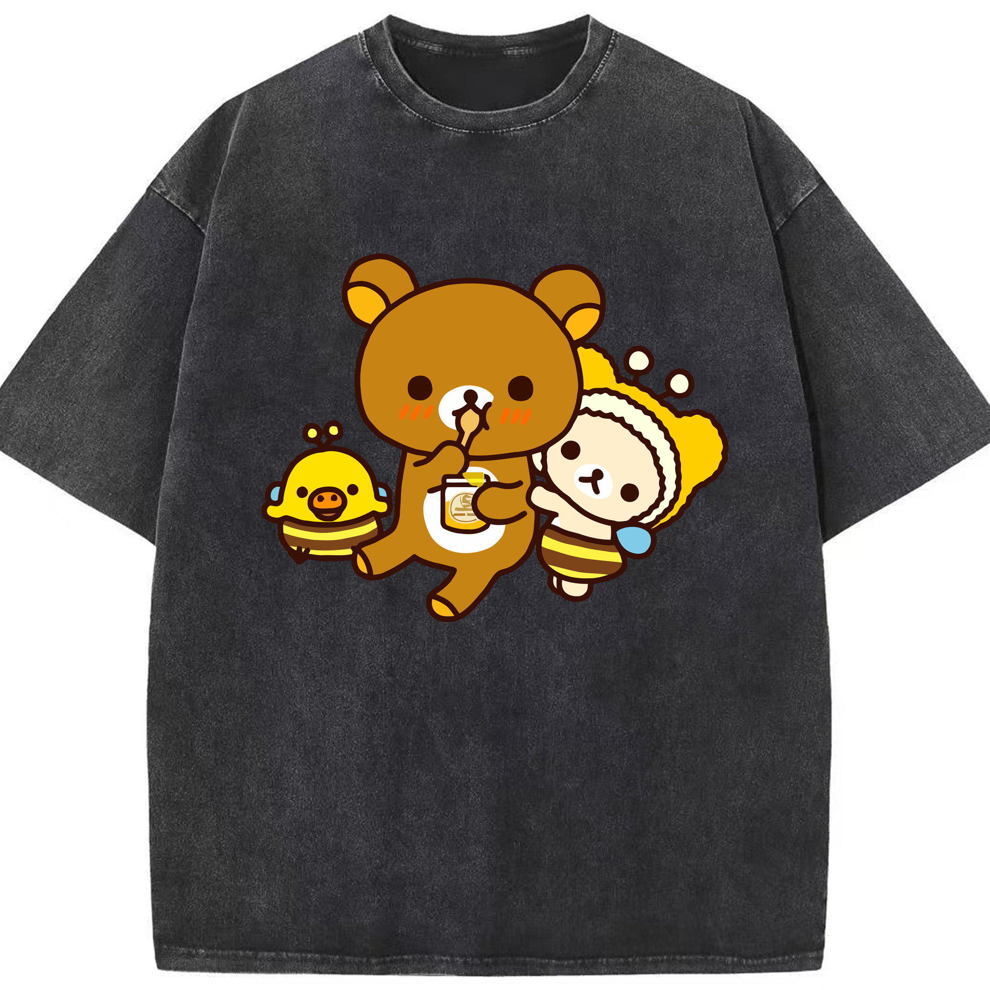 （画像用） リラックマ リラックマ キイロイトリ Rilakkuma Korilakkuma Kiiroitori 綿100% ヴィンテージ風 半袖Tシャツ（フロントプリント）