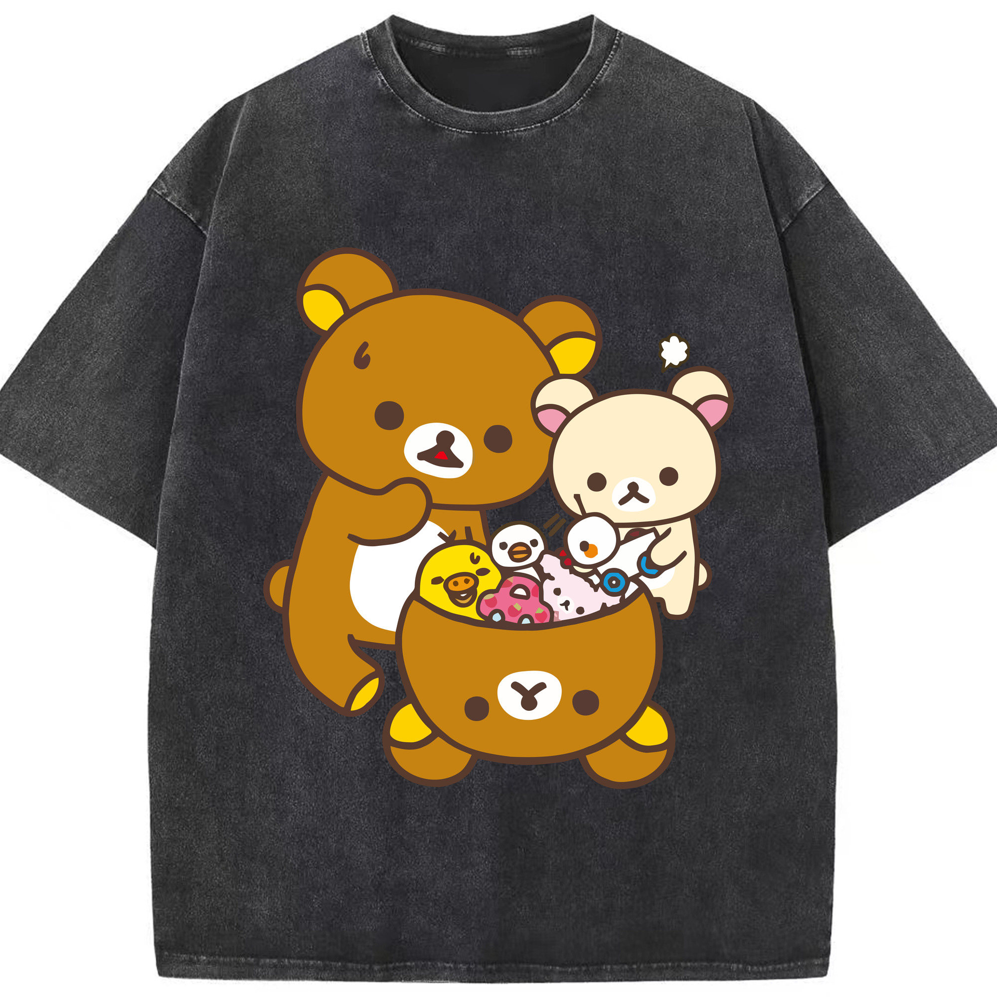 （画像用） リラックマ リラックマ キイロイトリ Rilakkuma Korilakkuma Kiiroitori 綿100% ヴィンテージ風 半袖Tシャツ（フロントプリント）