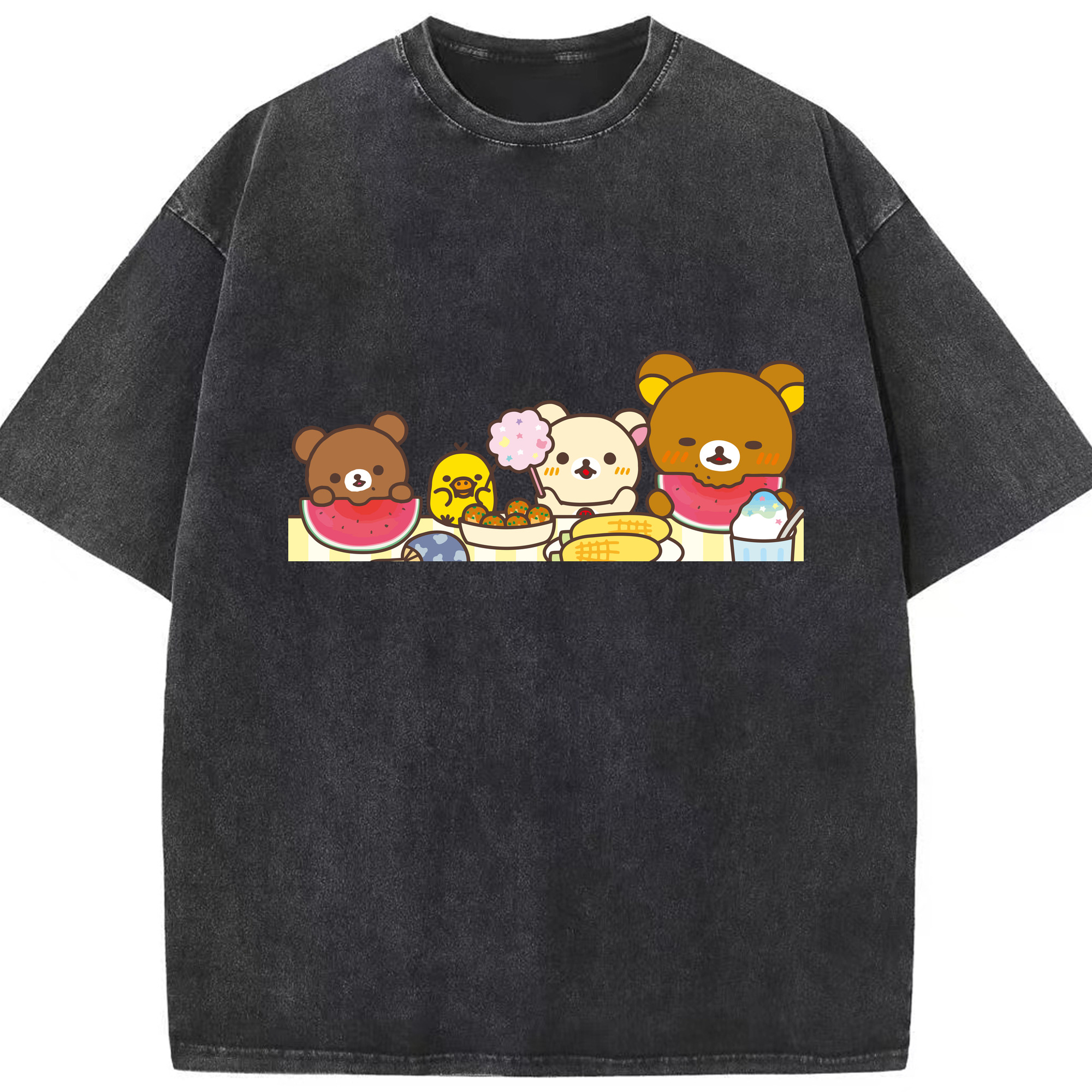（画像用） リラックマ リラックマ キイロイトリ Rilakkuma Korilakkuma Kiiroitori 綿100% ヴィンテージ風 半袖Tシャツ（フロントプリント）