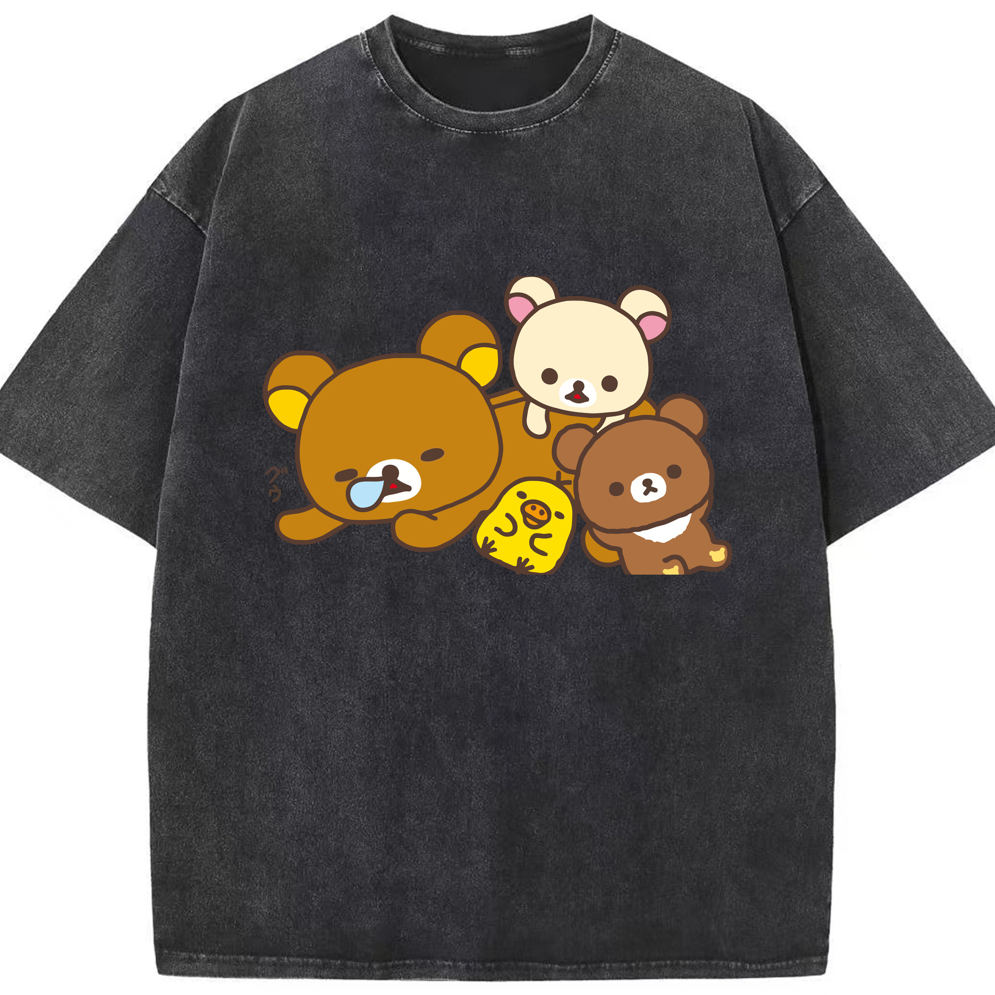 （画像用） リラックマ リラックマ キイロイトリ Rilakkuma Korilakkuma Kiiroitori 綿100% ヴィンテージ風 半袖Tシャツ（フロントプリント）