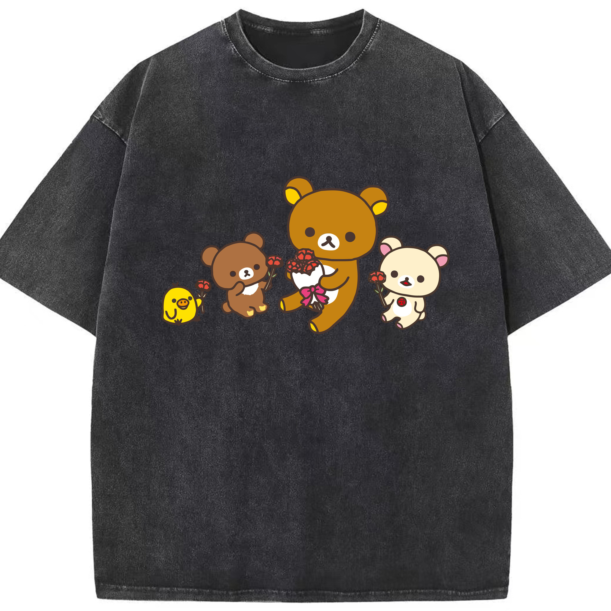 （画像用） リラックマ リラックマ キイロイトリ Rilakkuma Korilakkuma Kiiroitori 綿100% ヴィンテージ風 半袖Tシャツ（フロントプリント）