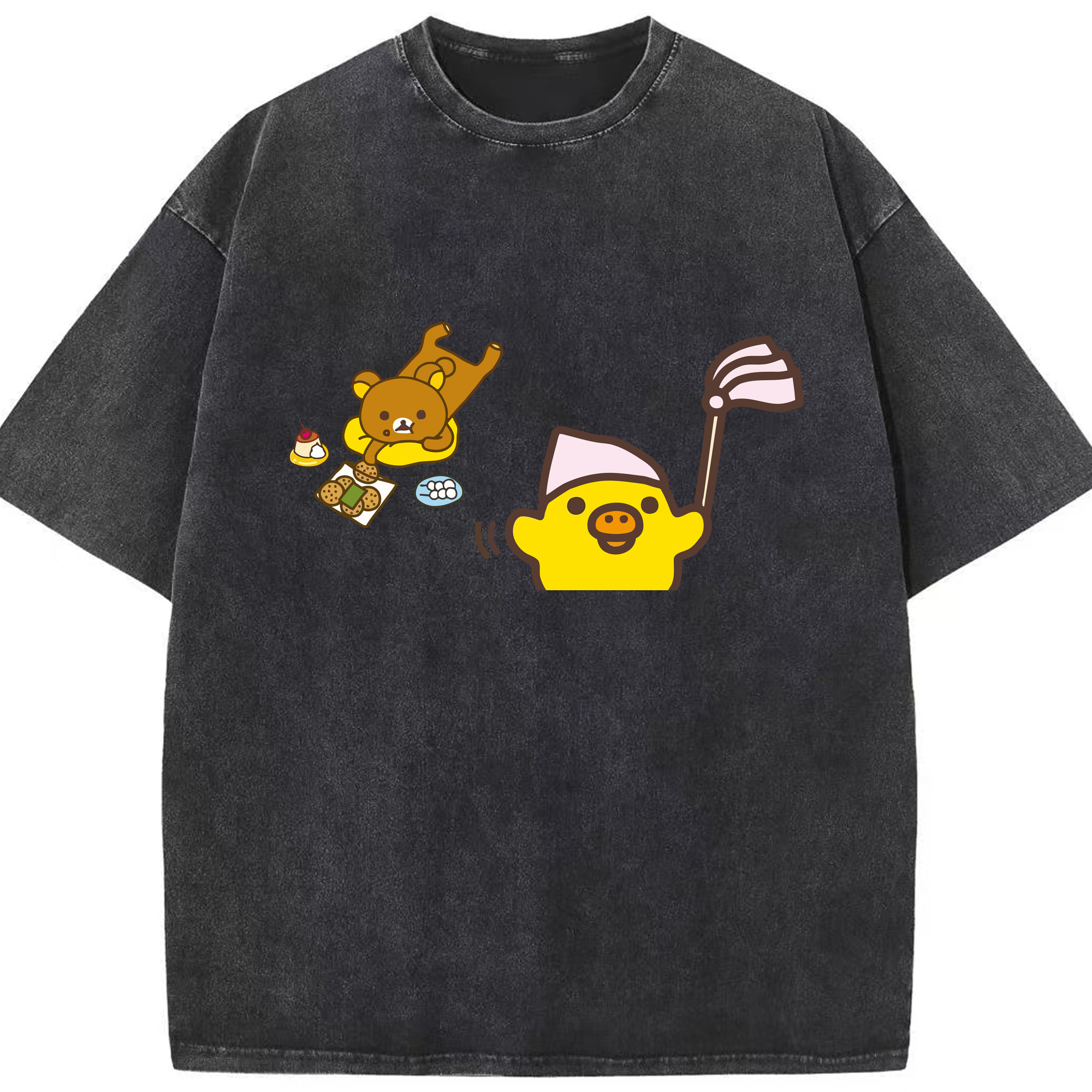 （画像用） リラックマ リラックマ キイロイトリ Rilakkuma Korilakkuma Kiiroitori 綿100% ヴィンテージ風 半袖Tシャツ（フロントプリント）