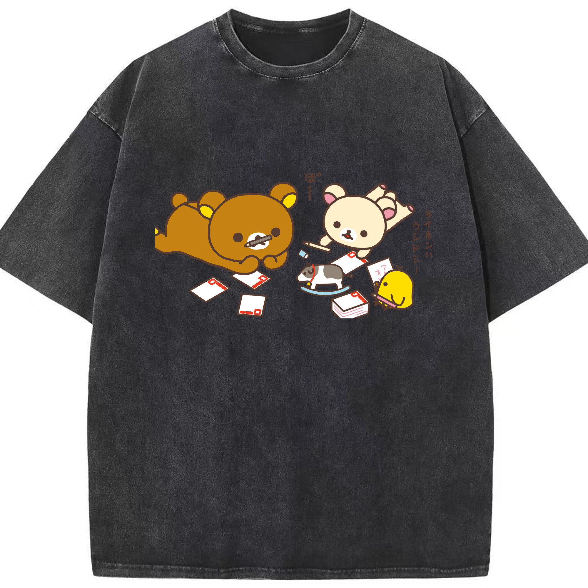 （画像用） リラックマ リラックマ キイロイトリ Rilakkuma Korilakkuma Kiiroitori 綿100% ヴィンテージ風 半袖Tシャツ（フロントプリント）