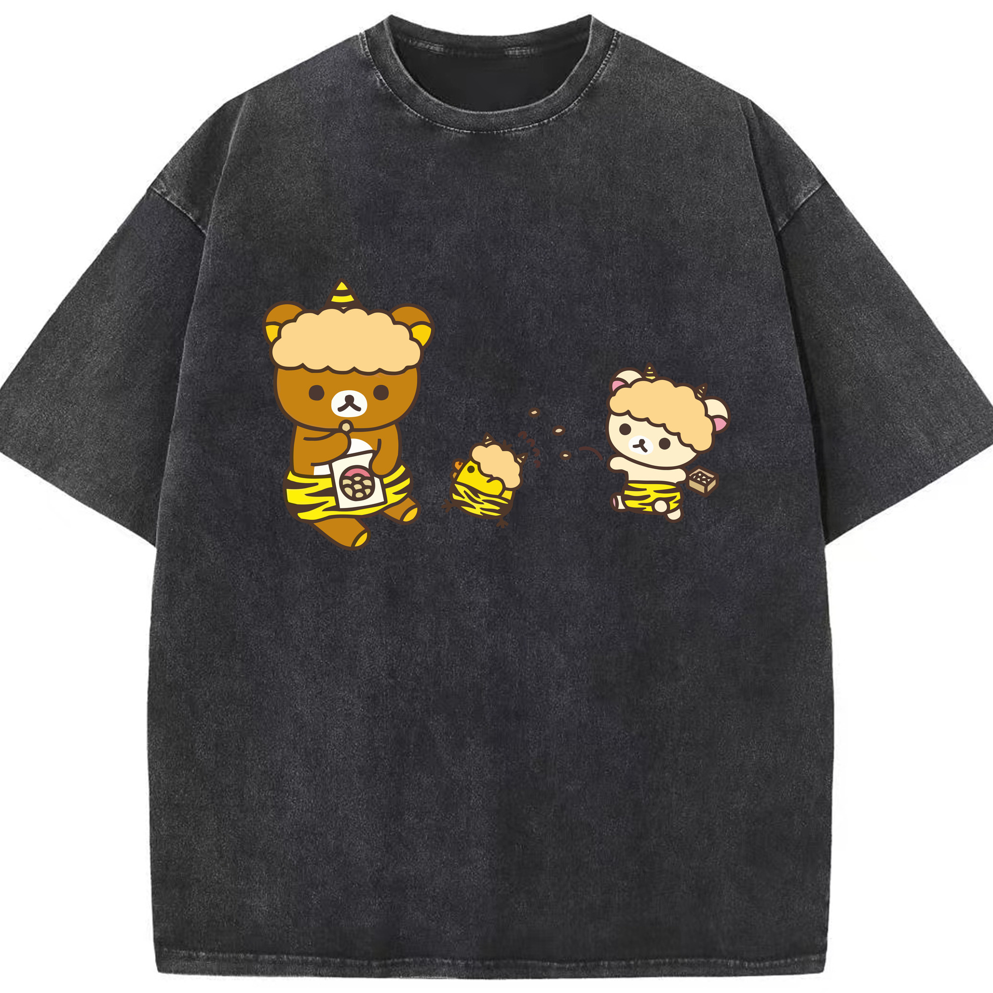 （画像用） リラックマ リラックマ キイロイトリ Rilakkuma Korilakkuma Kiiroitori 綿100% ヴィンテージ風 半袖Tシャツ（フロントプリント）