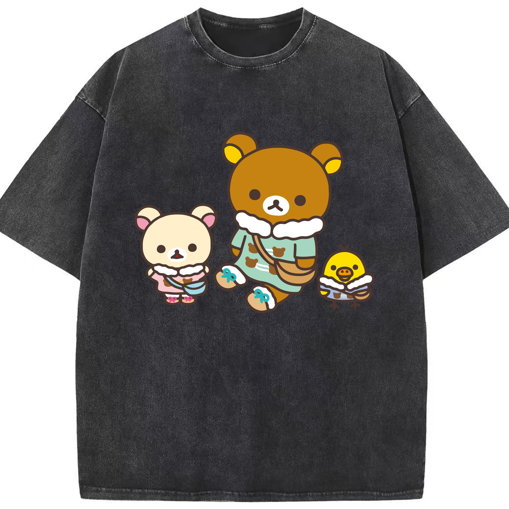 （画像用） リラックマ リラックマ キイロイトリ Rilakkuma Korilakkuma Kiiroitori 綿100% ヴィンテージ風 半袖Tシャツ（フロントプリント）