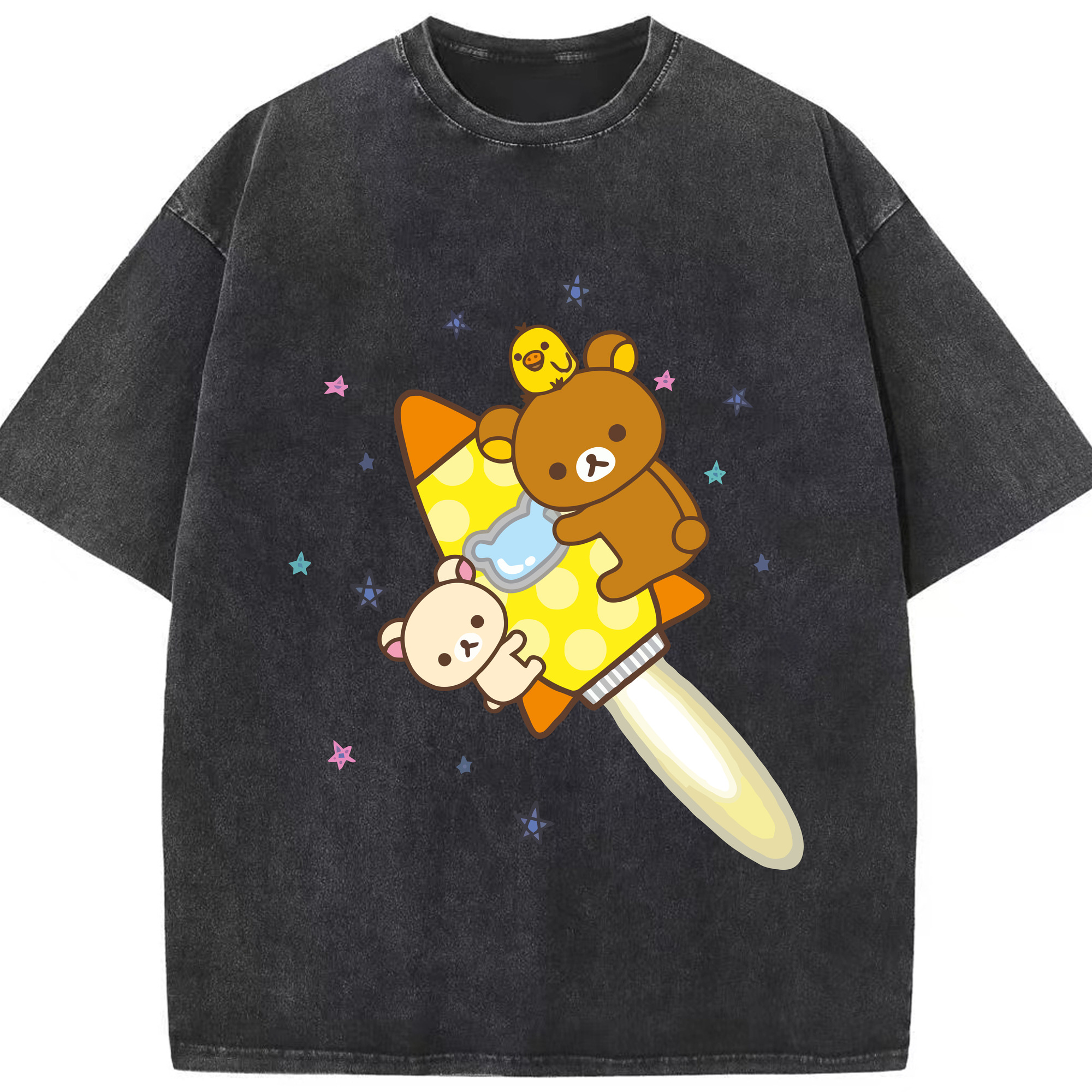（画像用） リラックマ リラックマ キイロイトリ Rilakkuma Korilakkuma Kiiroitori 綿100% ヴィンテージ風 半袖Tシャツ（フロントプリント）