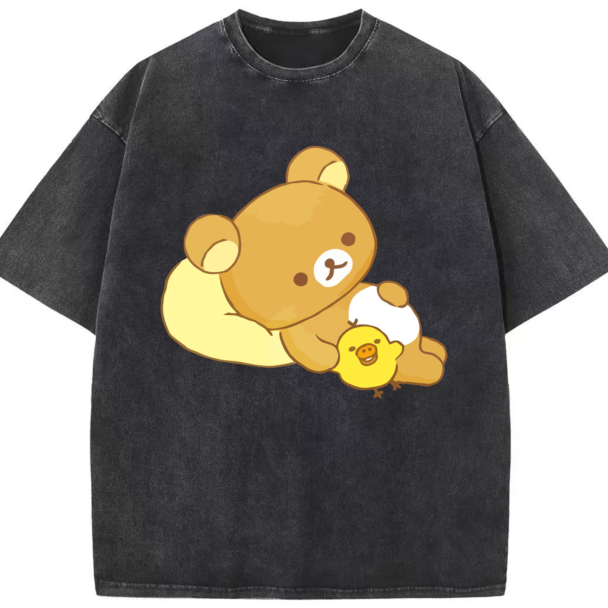 （画像用） リラックマ リラックマ キイロイトリ Rilakkuma Korilakkuma Kiiroitori 綿100% ヴィンテージ風 半袖Tシャツ（フロントプリント）