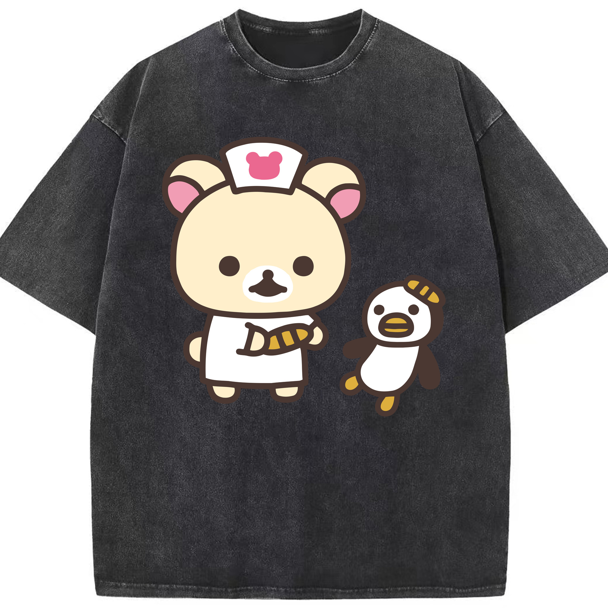 （画像用） リラックマ リラックマ キイロイトリ Rilakkuma Korilakkuma Kiiroitori 綿100% ヴィンテージ風 半袖Tシャツ（フロントプリント）