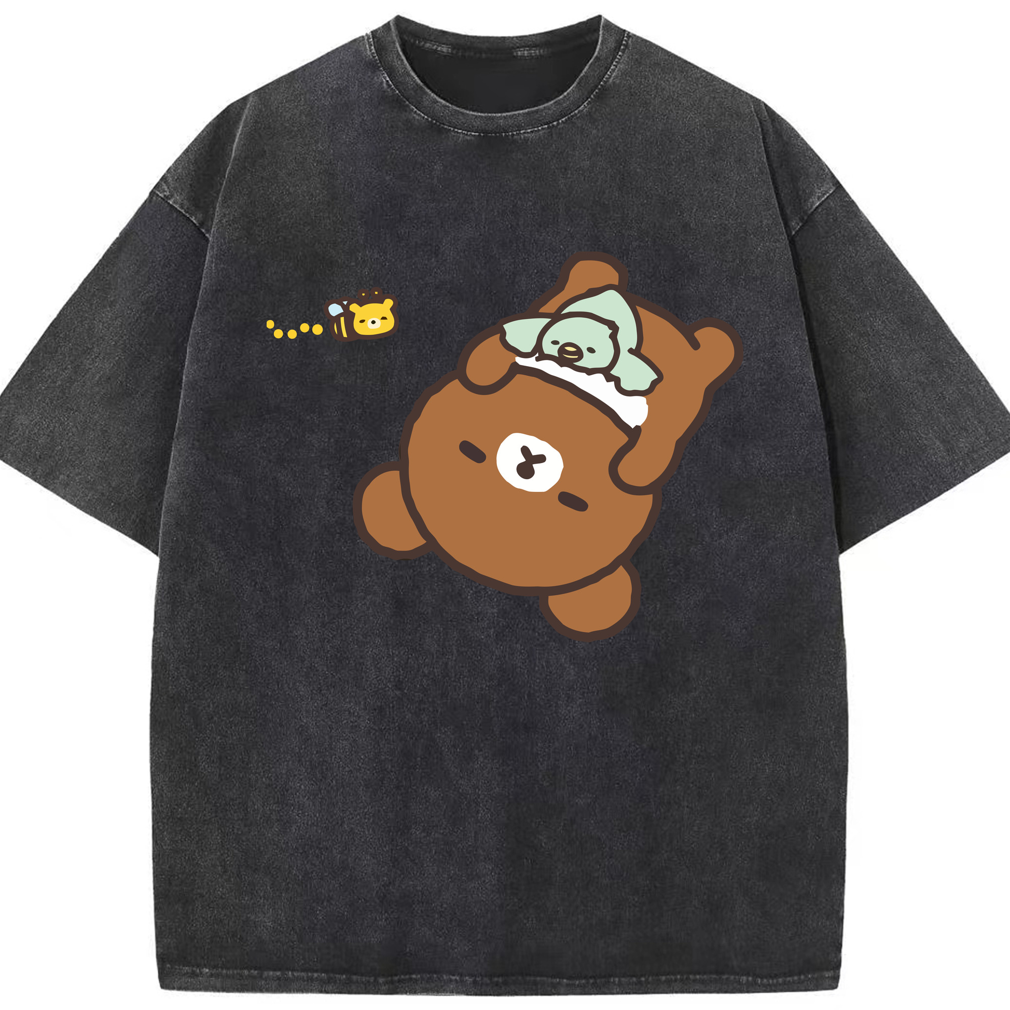 （画像用） リラックマ リラックマ キイロイトリ Rilakkuma Korilakkuma Kiiroitori 綿100% ヴィンテージ風 半袖Tシャツ（フロントプリント）